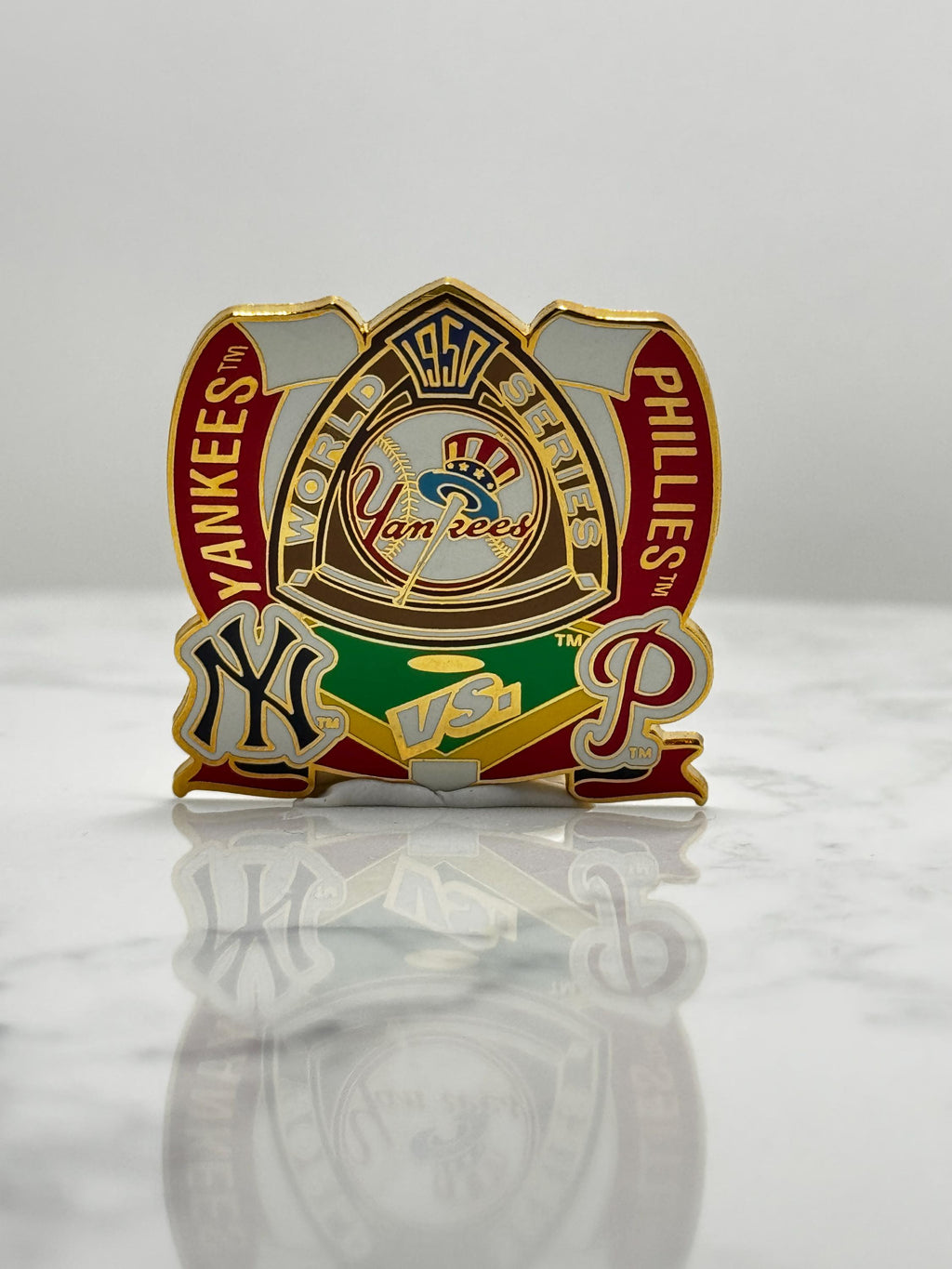 Yankees vs Phillies World Series Pin: Gold Enamel - 1950 MLB