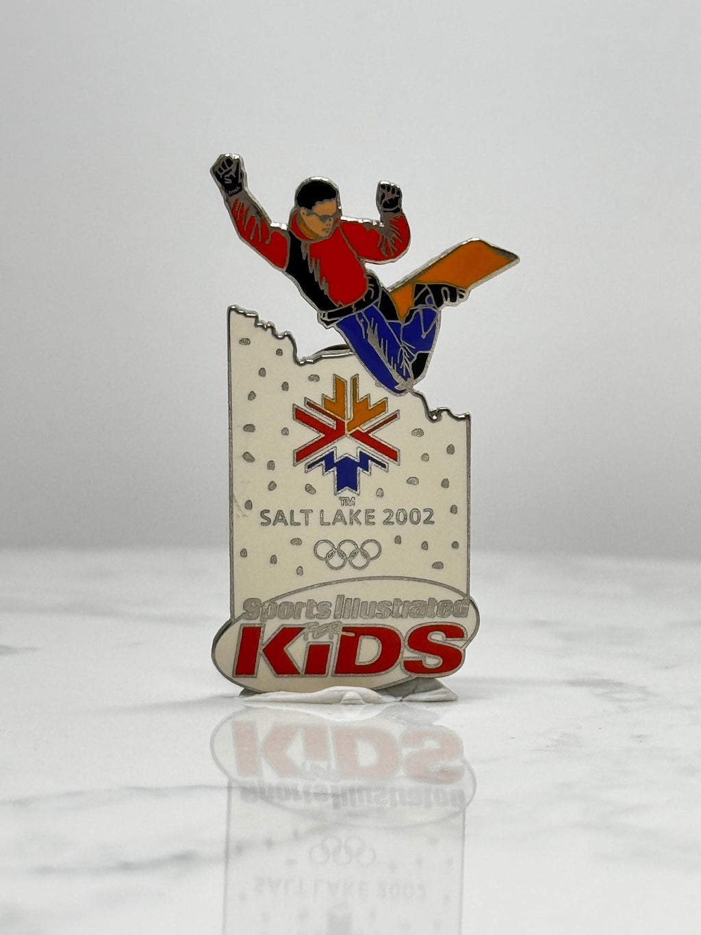 Salt Lake 2002 Olympics Pin: Enamel Snowboarder - Winter Games Accessory