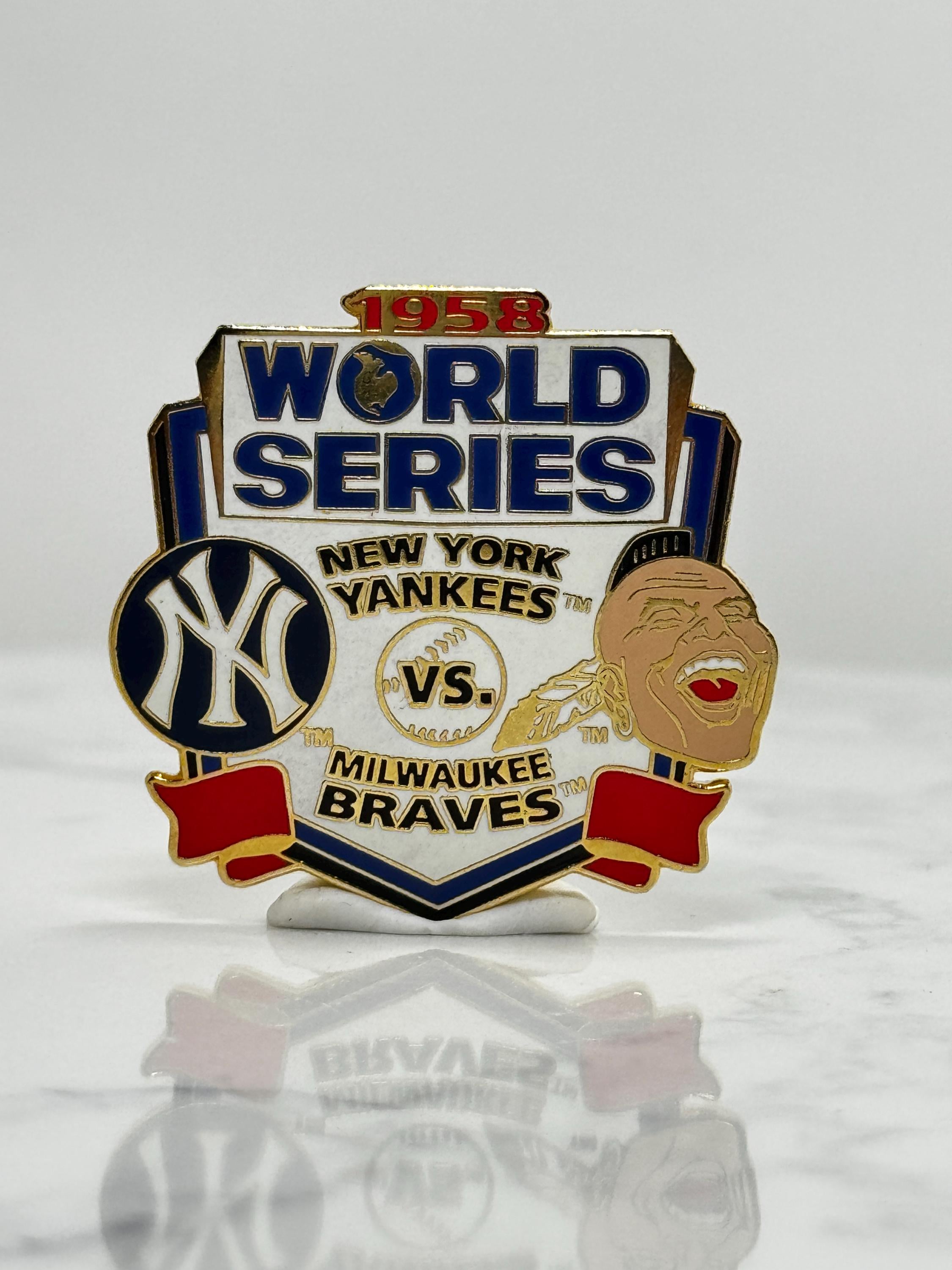 1958 World Series Baseball Pin: Enamel Gold Tone - MLB Classic