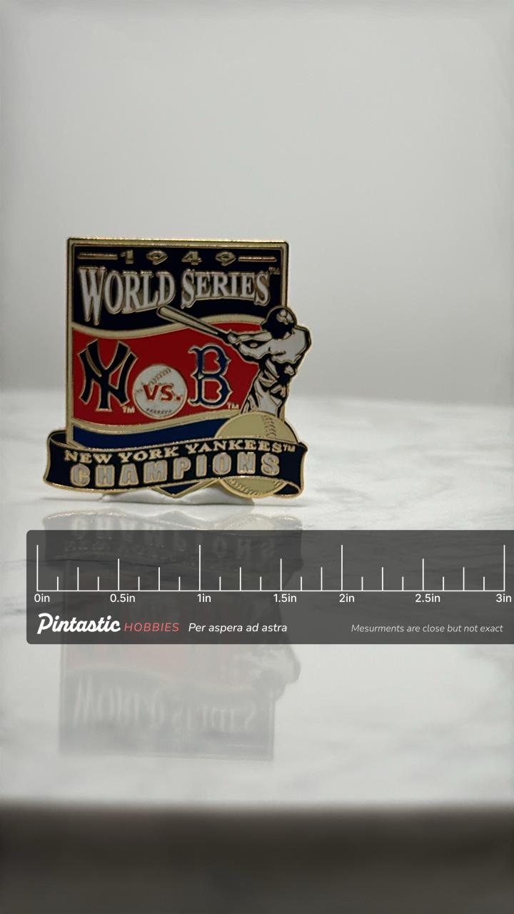 1949 World Series Baseball Pin: Enamel - Yankees Champions Accessory with ruler overlay for size reference