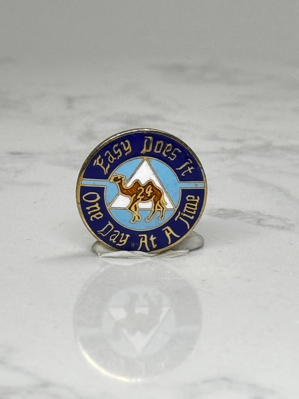 Easy Does It Recovery Pin: Blue Enamel AA 24 Camel - Sober Accessory