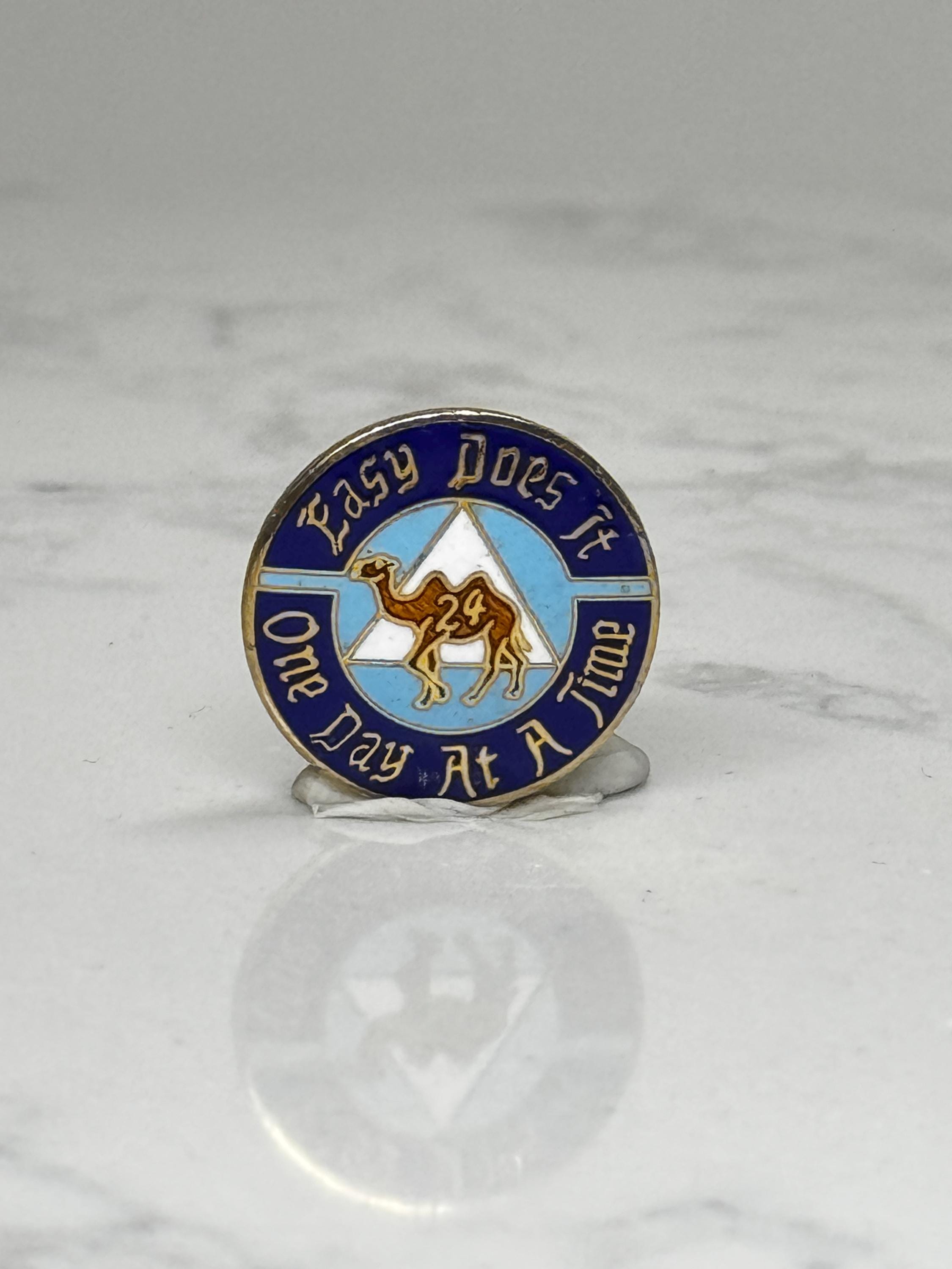 Easy Does It Recovery Pin: Blue Enamel AA 24 Camel - Sober Accessory