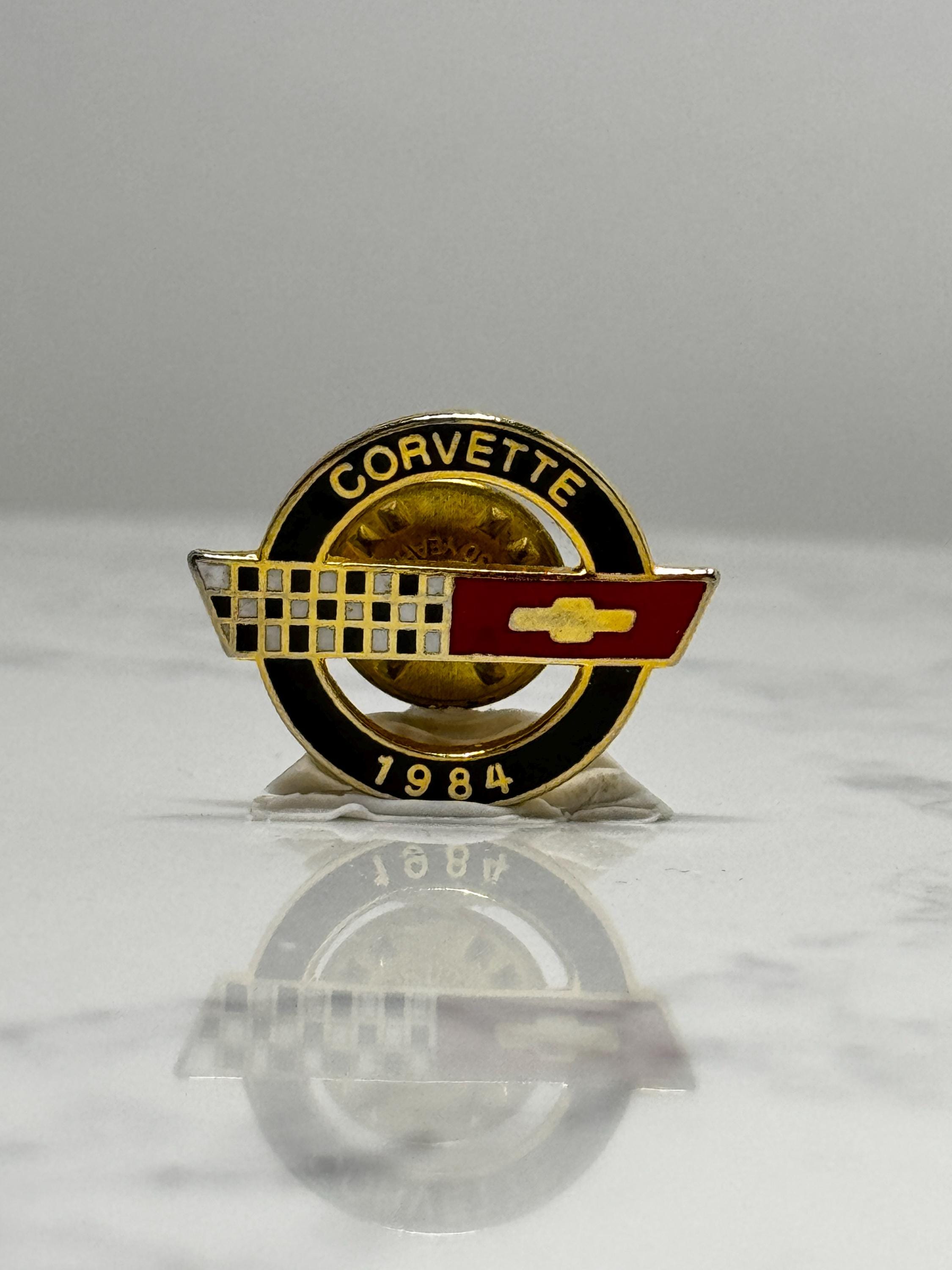Corvette 1984 Enamel Pin: Black Red Gold - Vintage Car Accessory