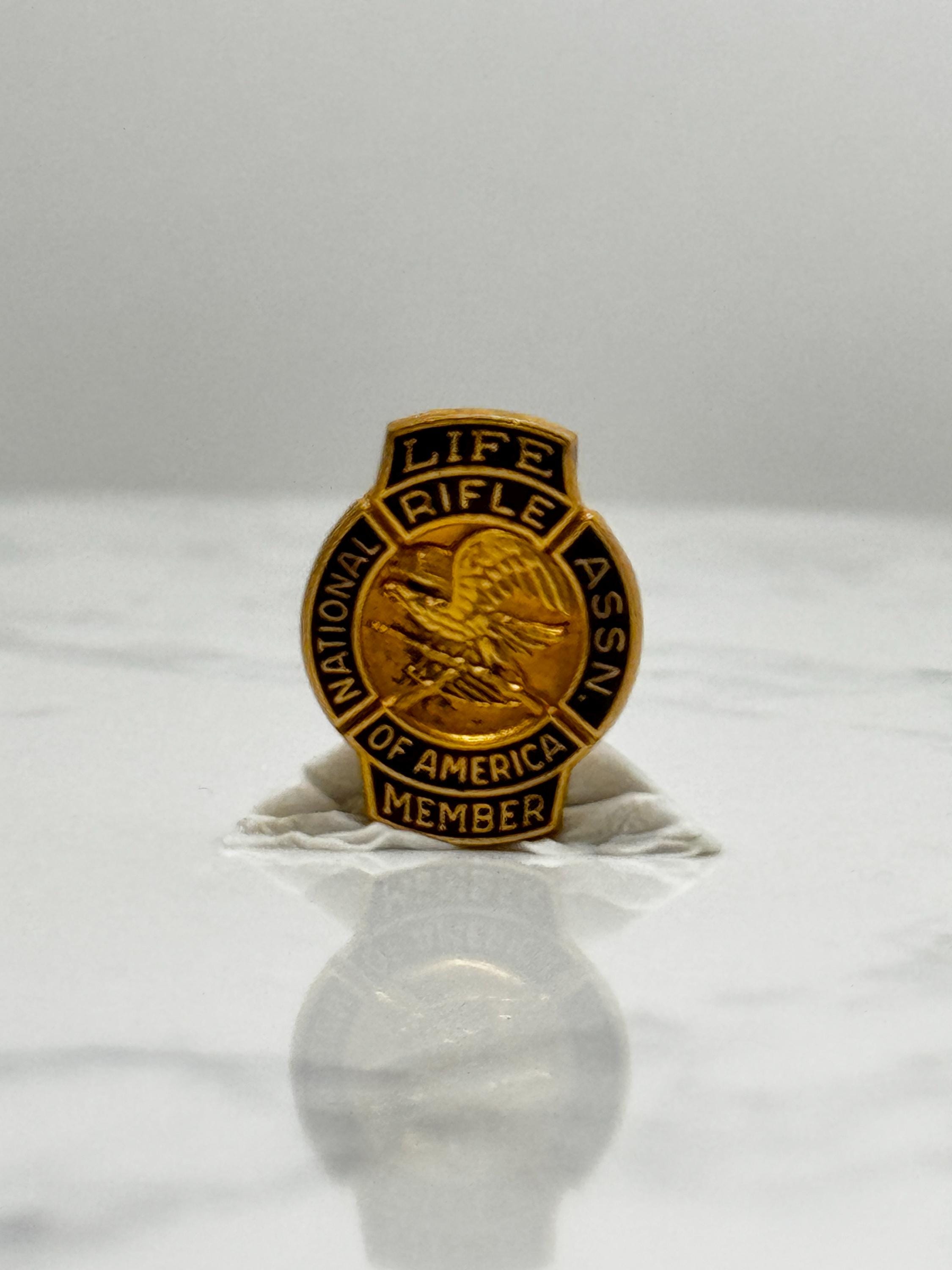 NRA Life Member Pin: Gold Tone Enamel - Vintage Firearm Accessory