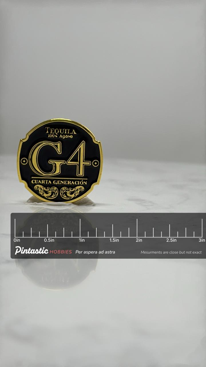 G4 Tequila Enamel Pin: Black & Gold Finish - Barware Accessory with ruler overlay for size reference