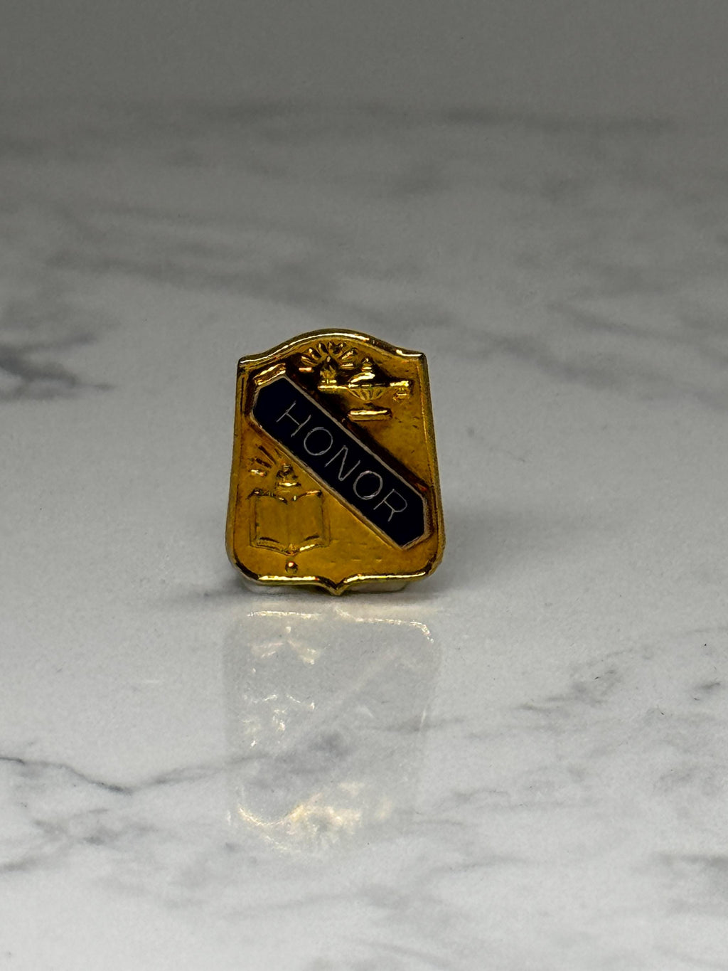 Honor Shield Lapel Pin: Gold Tone Enamel - Patriotic Award Accessory