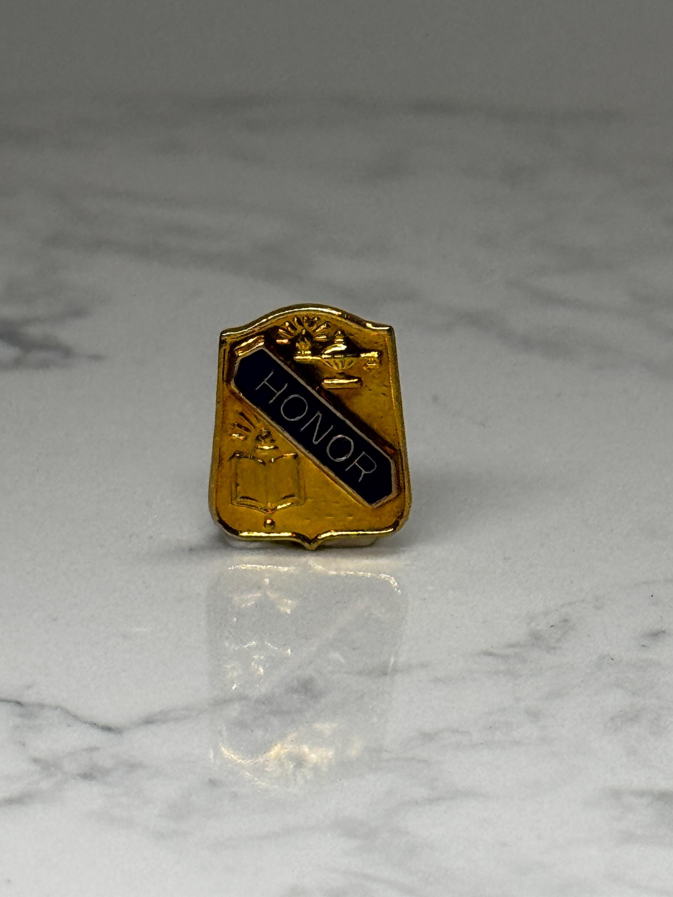 Honor Shield Lapel Pin: Gold Tone Enamel - Patriotic Award Accessory