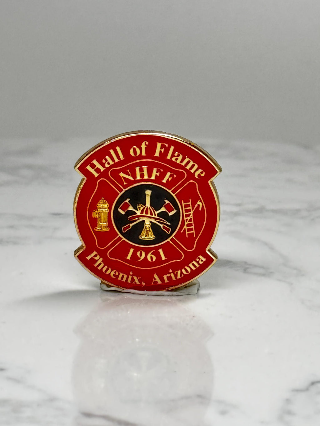 Hall of Flame Firefighting Pin: Red Enamel Gold - Phoenix AZ 1961