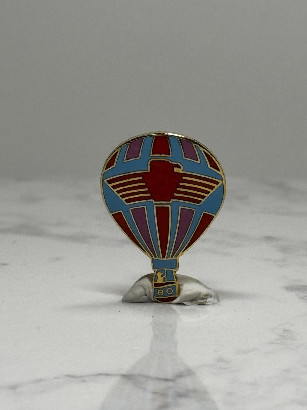 Hot Air Balloon Bird Enamel Pin: Red Blue Gold Tone - Retro Travel Accessory