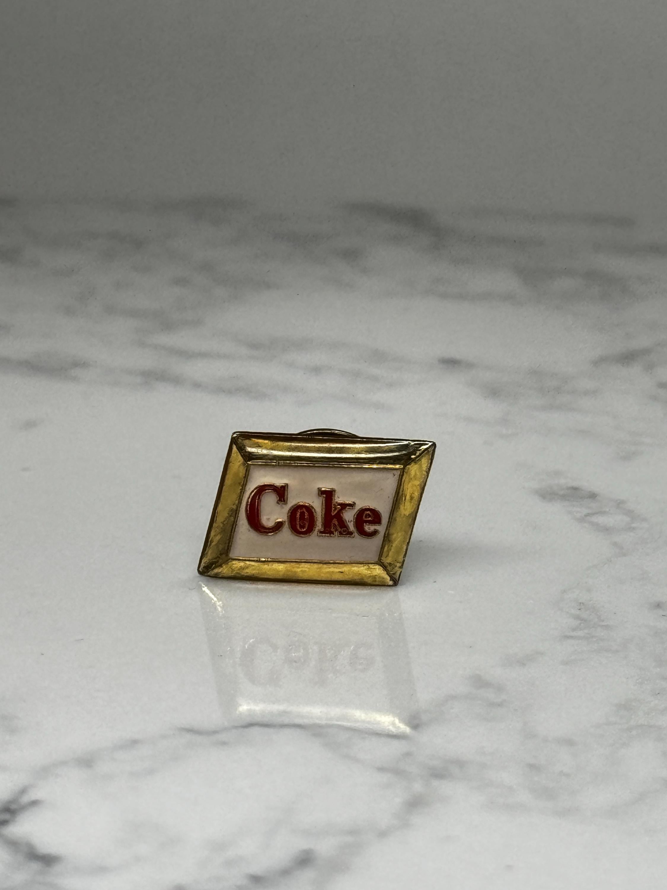 Coca Cola Logo Lapel Pin: Gold Tone Enamel - Vintage Soda Advertising Accessory