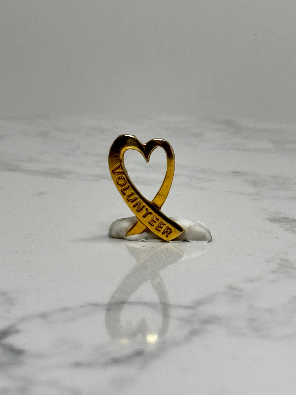 Volunteer Heart Ribbon Pin: Gold Tone - Service Award Accessory