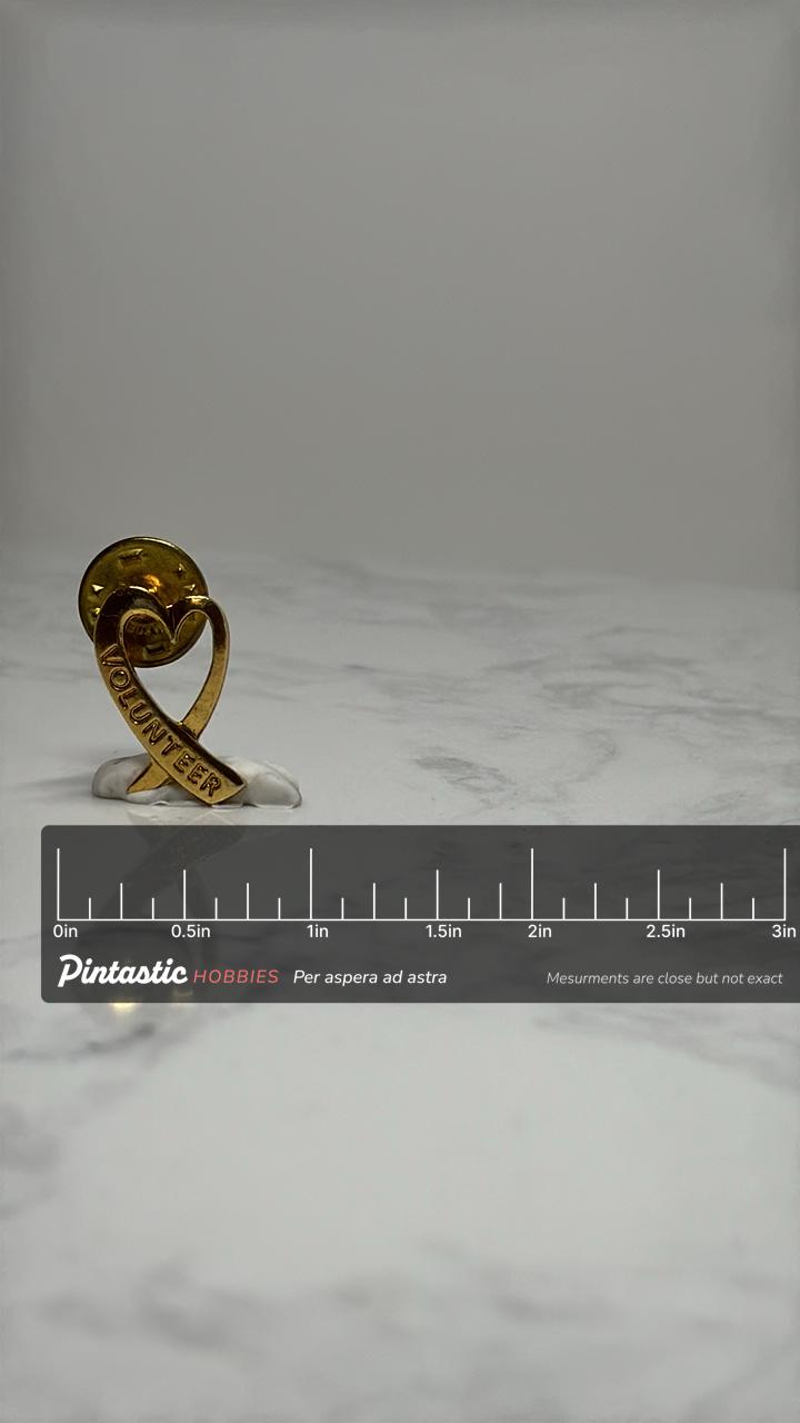 Volunteer Heart Ribbon Pin: Gold Tone - Service Award Accessory with ruler overlay for size reference
