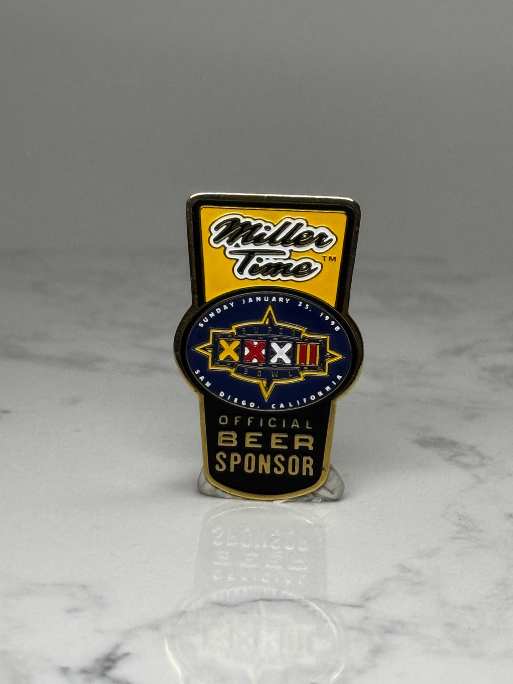 Miller Time Super Bowl Pin: Enamel Gold Tone - 1998 NFL Accessory