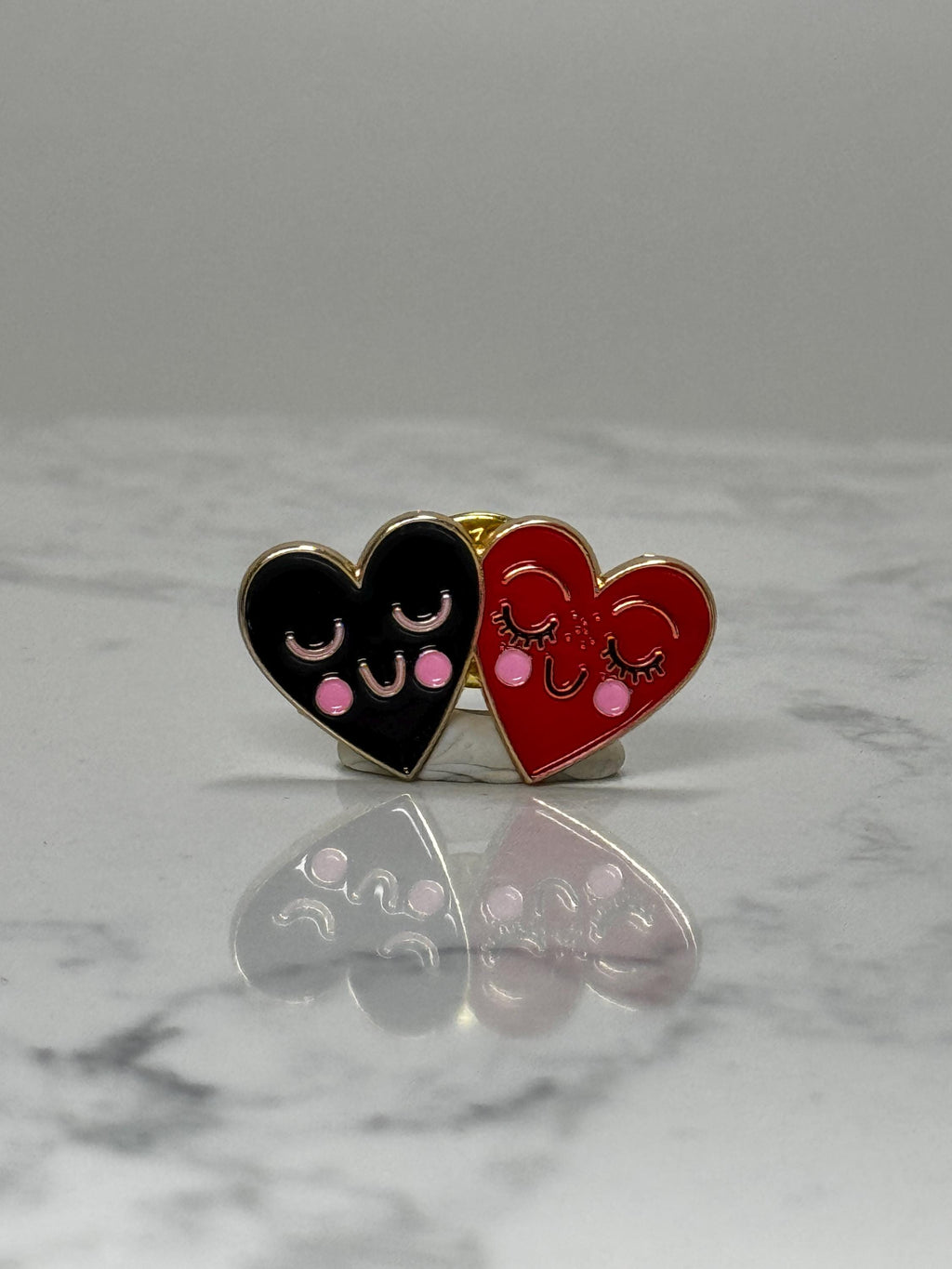 Kawaii Double Heart Enamel Pin: Red Black Gold - Cute Love Accessory
