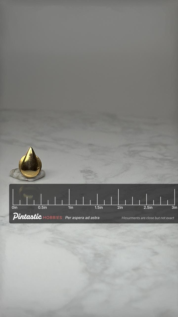 Gold Teardrop Lapel Pin: Polished Finish - Modern Minimal Accessory with ruler overlay for size reference