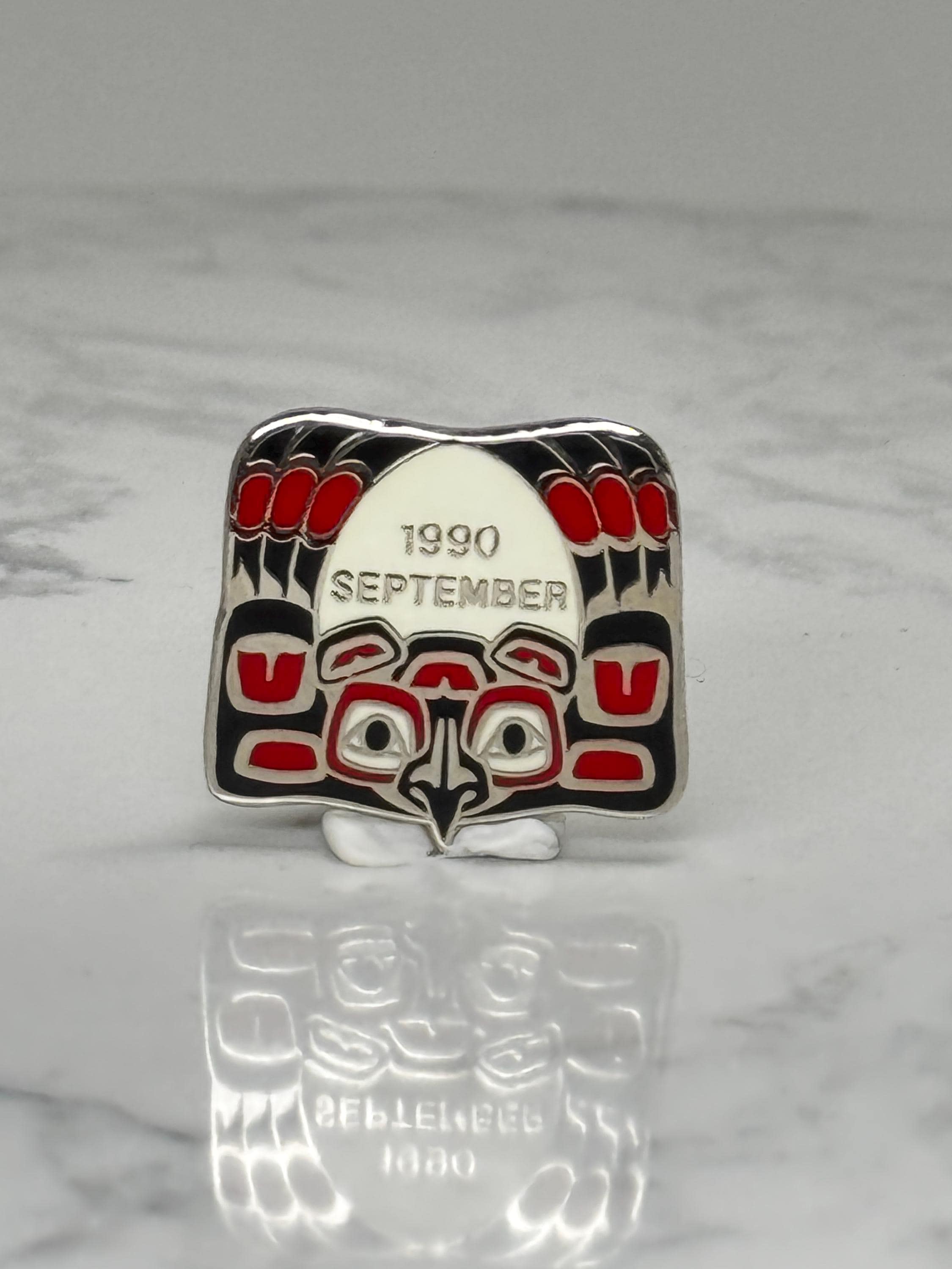 1990 September Native Commemorative Pin: Red Black Enamel - Native Art Accessory