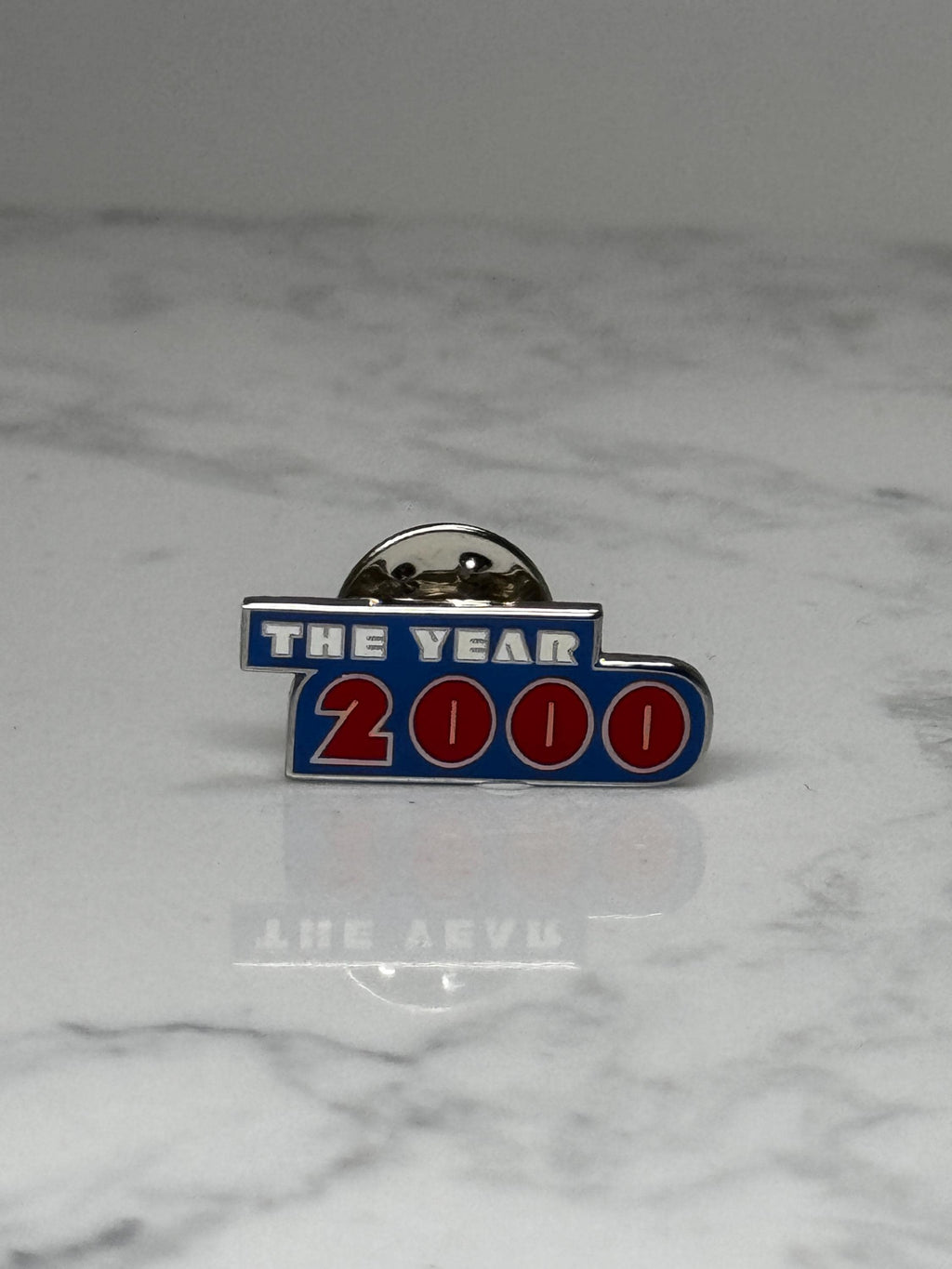 The Year 2000 Enamel Lapel Pin: Blue Red Silver - Y2K Accessory