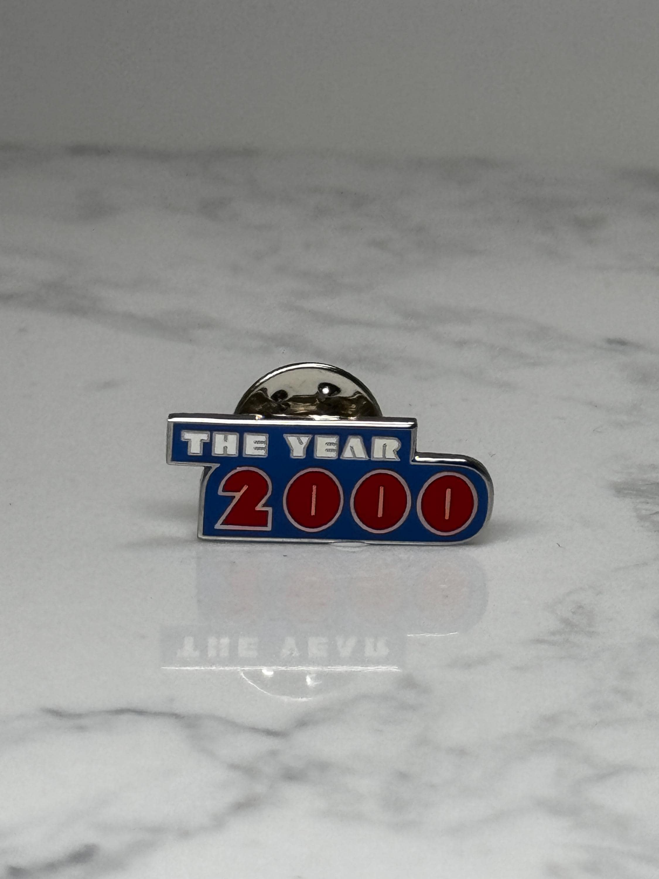 The Year 2000 Enamel Lapel Pin: Blue Red Silver - Y2K Accessory