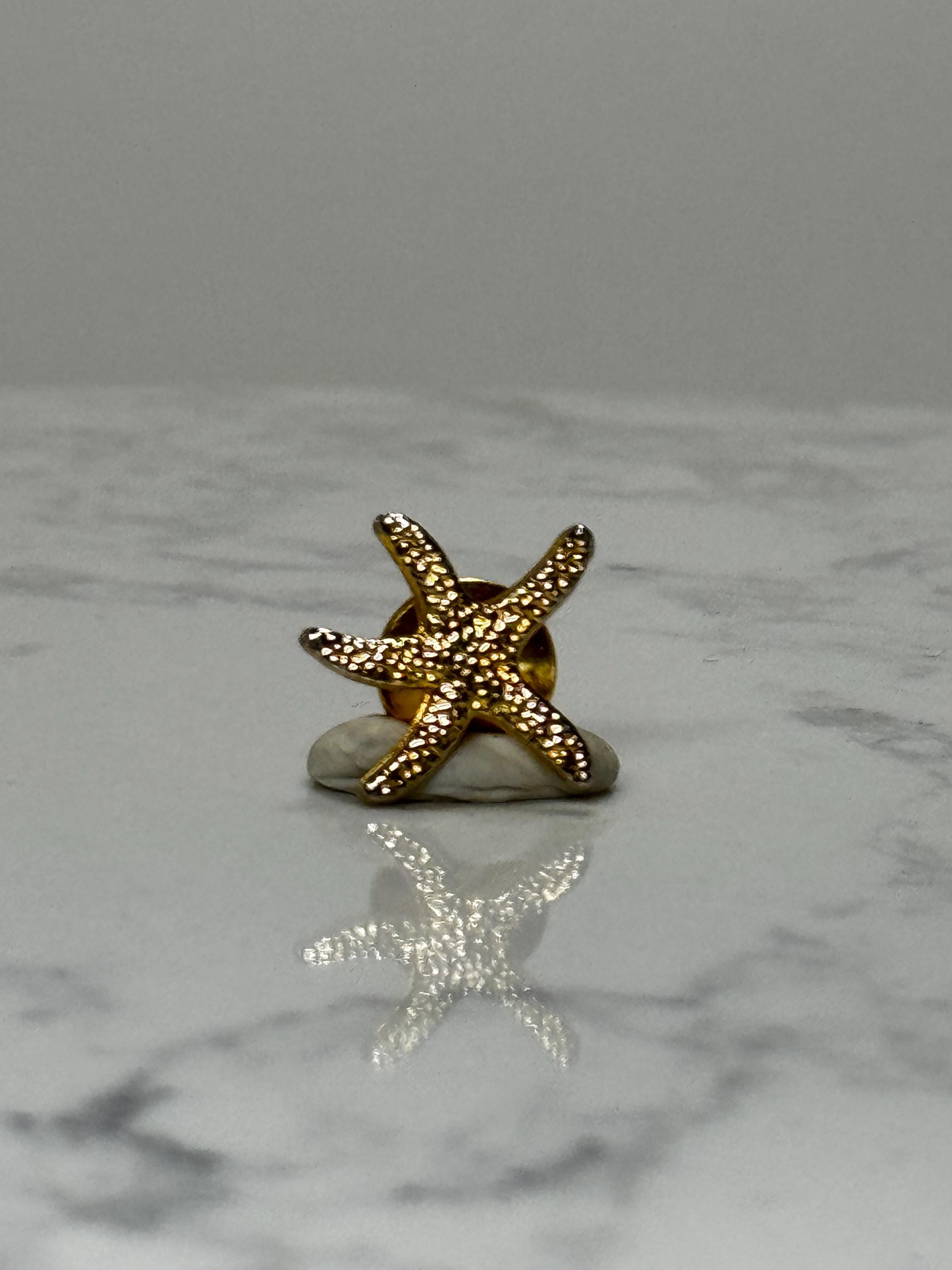 Starfish Lapel Pin: Gold Tone Textured - Nautical Beach Accessory