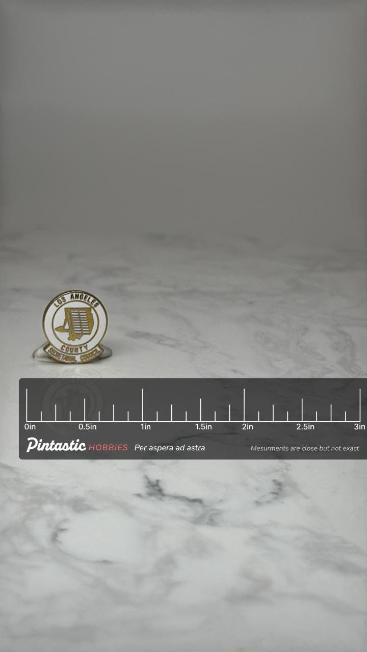 Los Angeles County Secretarial Council Pin: Gold Enamel - Civic Accessory with ruler overlay for size reference