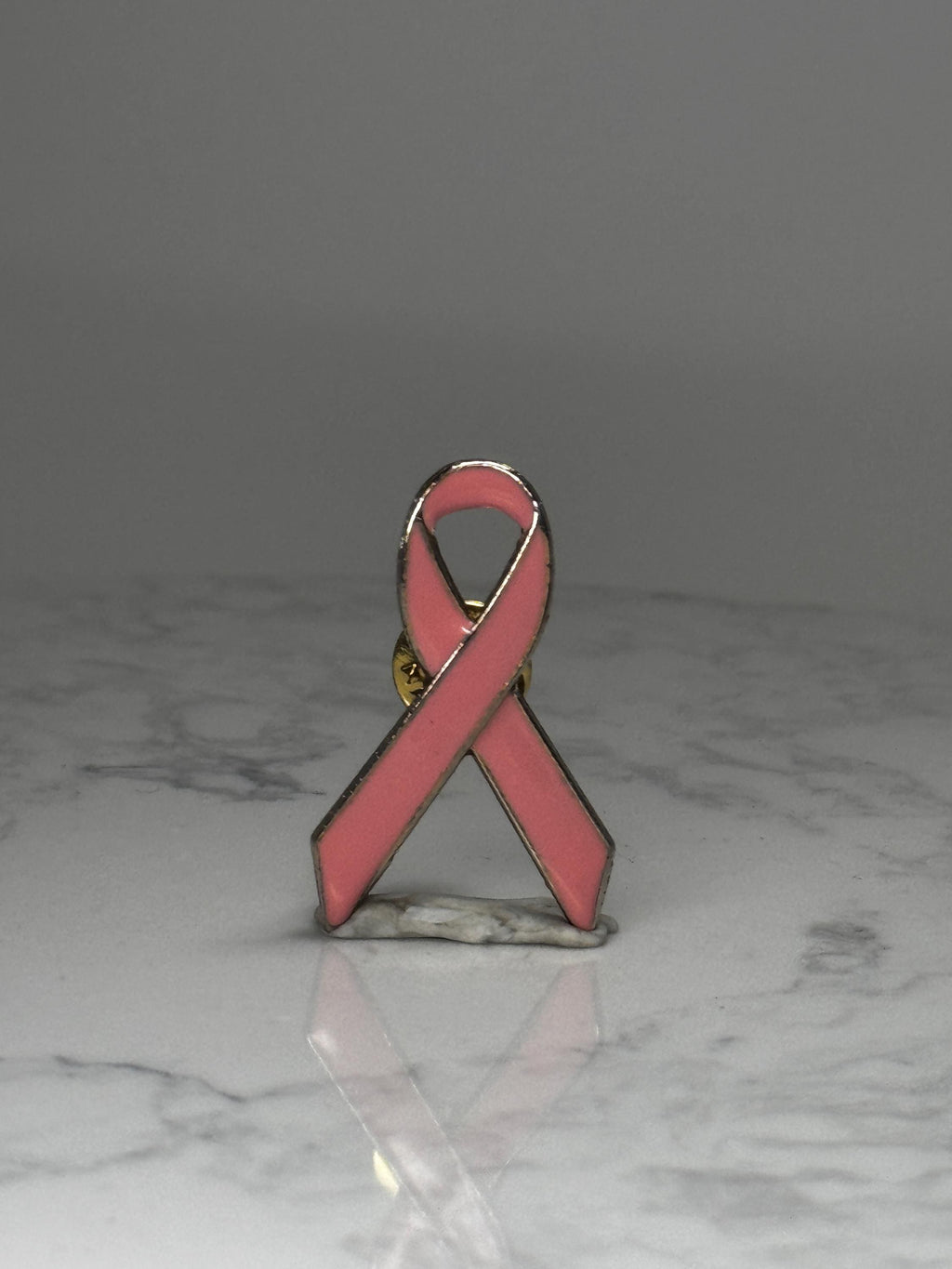 Pink Ribbon Awareness Pin: Gold Tone Enamel - Cancer Support Accessory