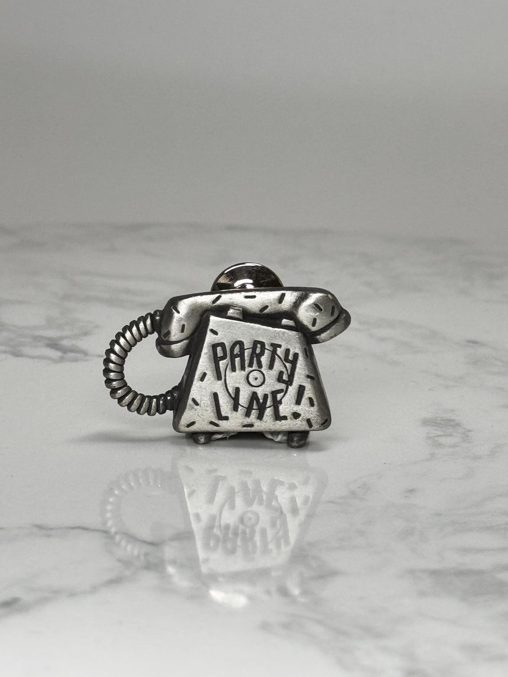 Party Line Telephone Pin: Silver Tone Novelty - Retro Humor Accessory