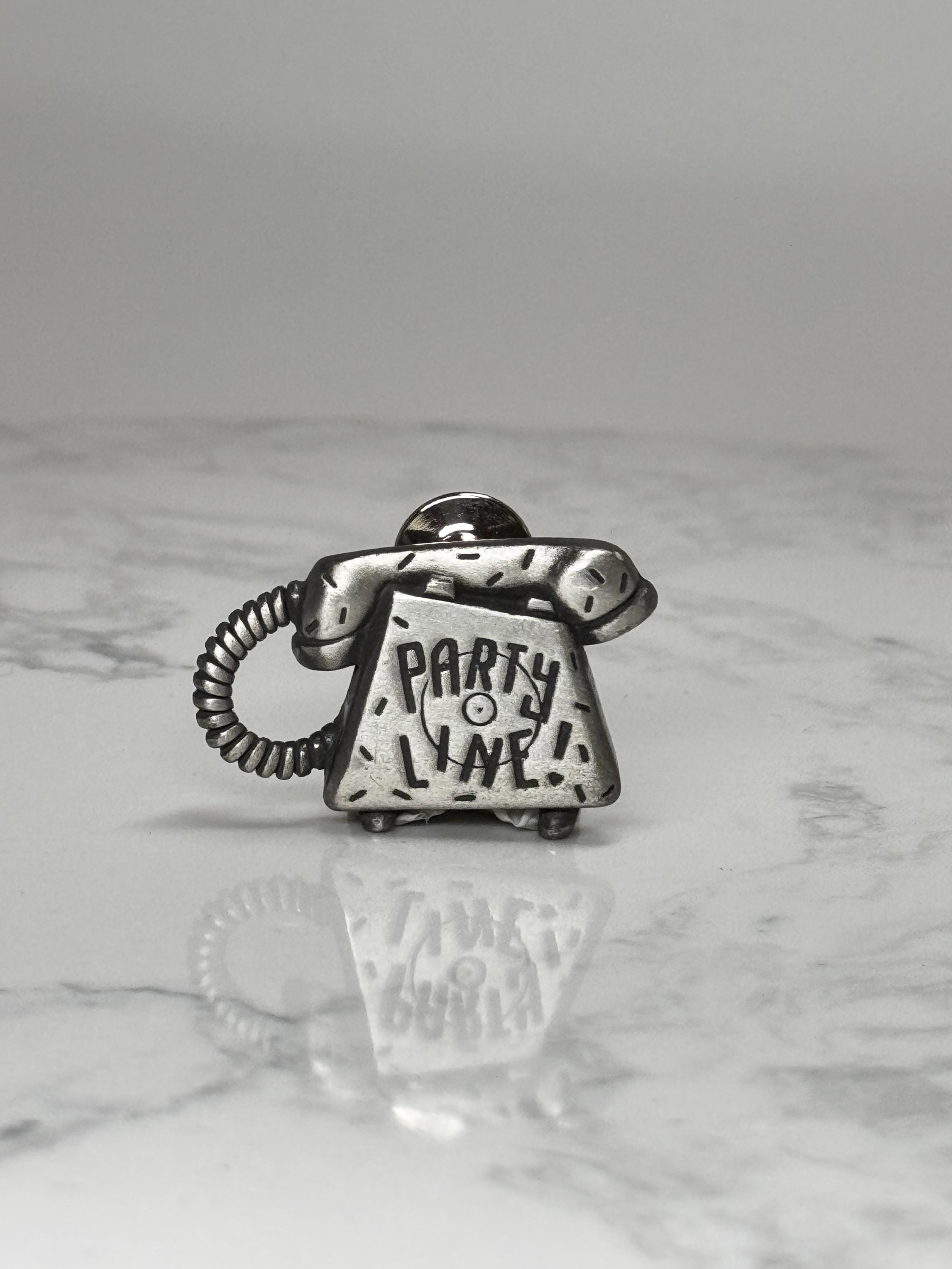 Party Line Telephone Pin: Silver Tone Novelty - Retro Humor Accessory