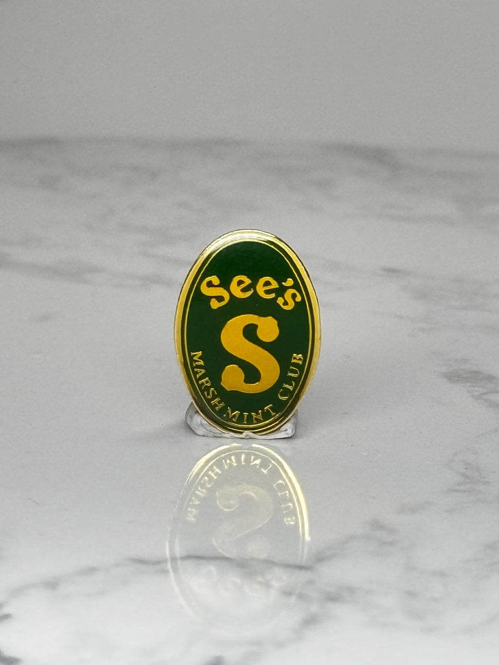 Sees Candies S Marshall Club Pin: Green Gold Enamel - Employee Award