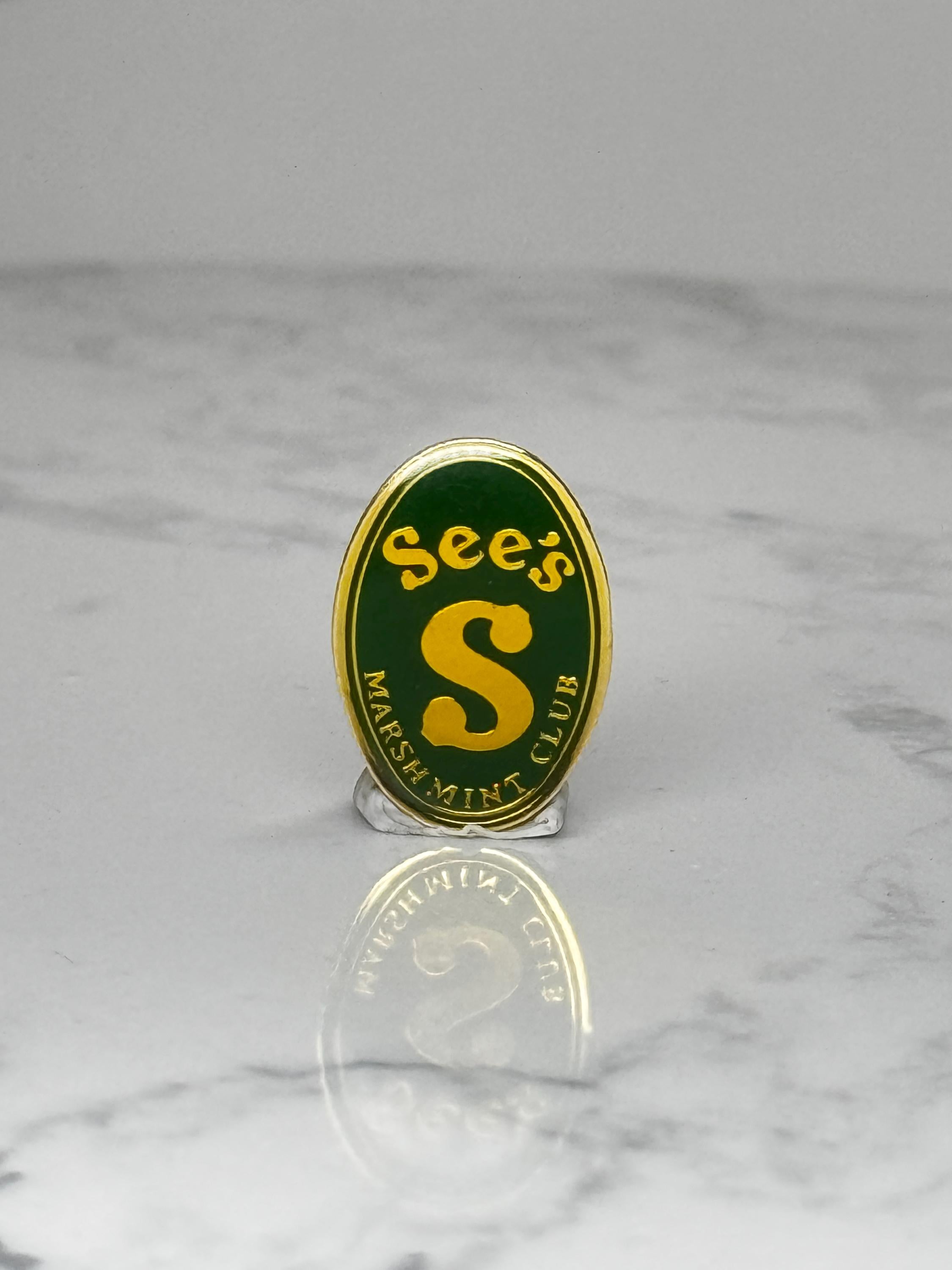 Sees Candies S Marshall Club Pin: Green Gold Enamel - Employee Award