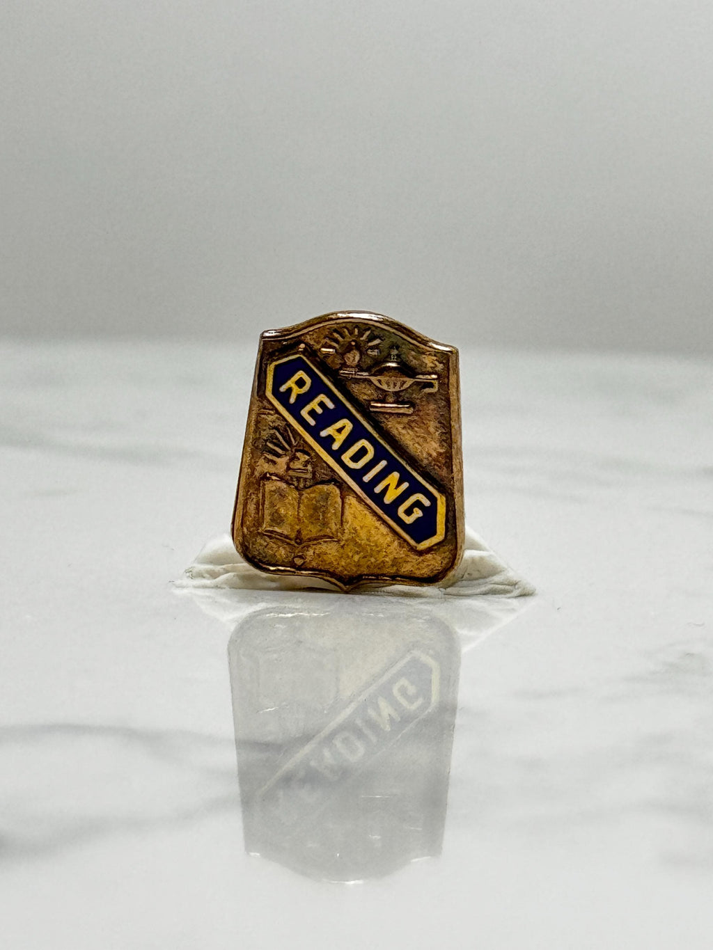 Reading School Shield Pin: Gold Tone Enamel - Academic Era Accessory