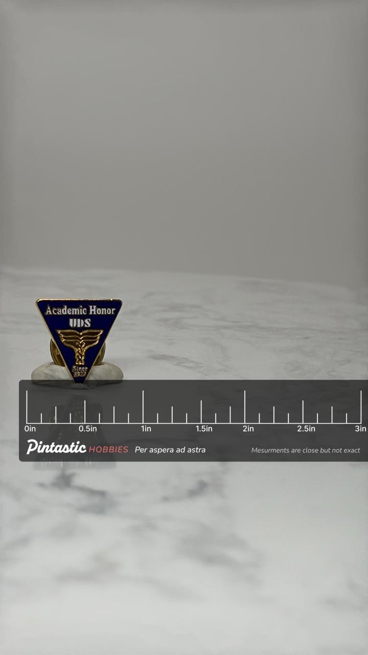 Academic Honor WIDS Enamel Pin: Blue Gold Finish - School Award Accessory with ruler overlay for size reference