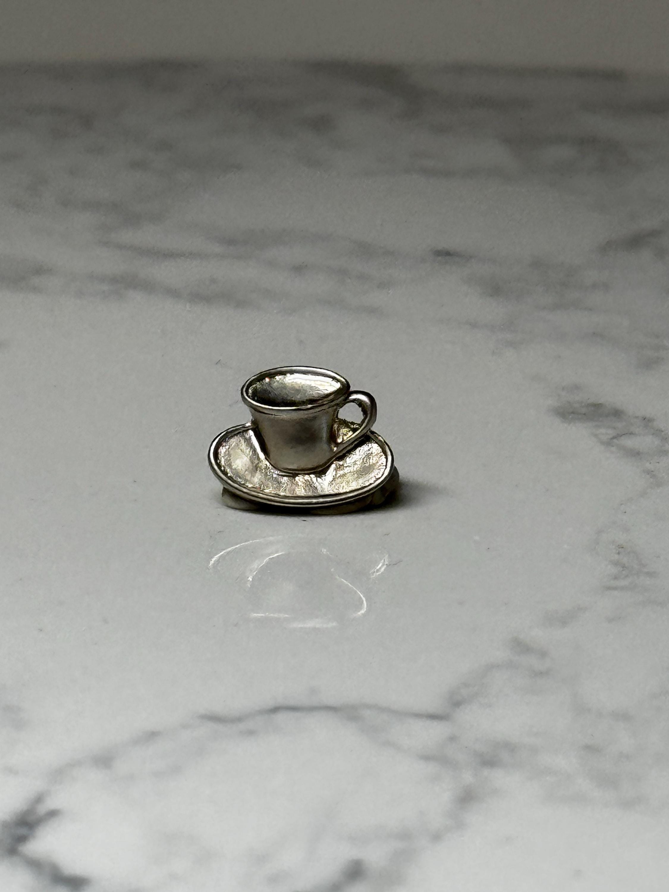 Coffee Cup Lapel Pin: Silver Tone - Retro Cafe Accessory