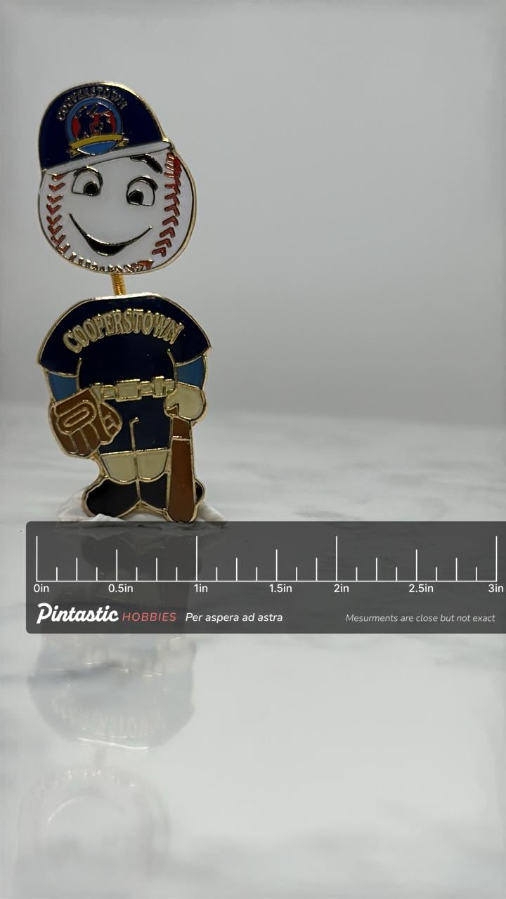 Cooperstown Baseball Pin: Gold Tone Enamel - Hall of Fame Accessory with ruler overlay for size reference