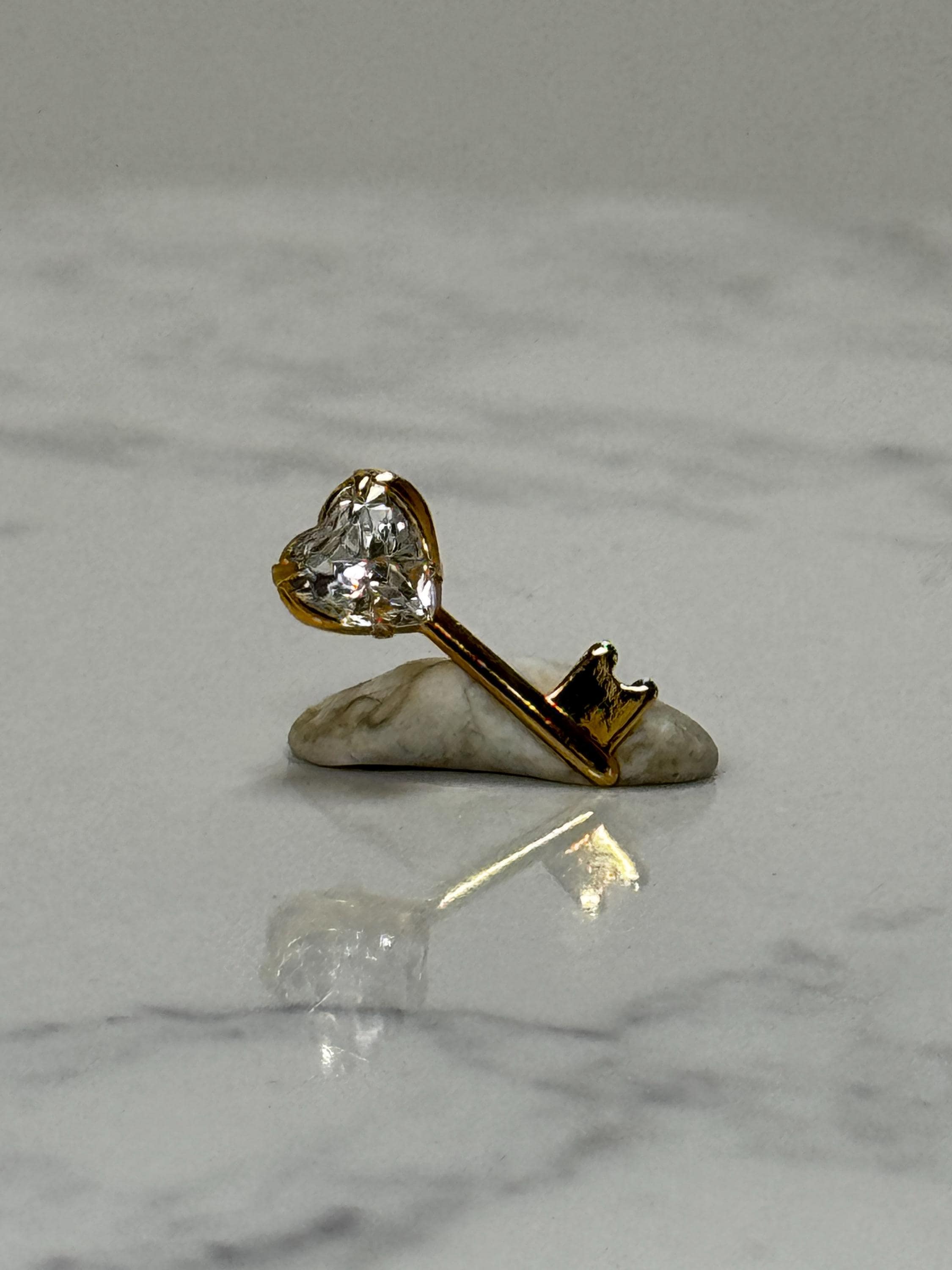 Heart Key Lapel Pin: Gold Tone Crystal - Romantic Accessory