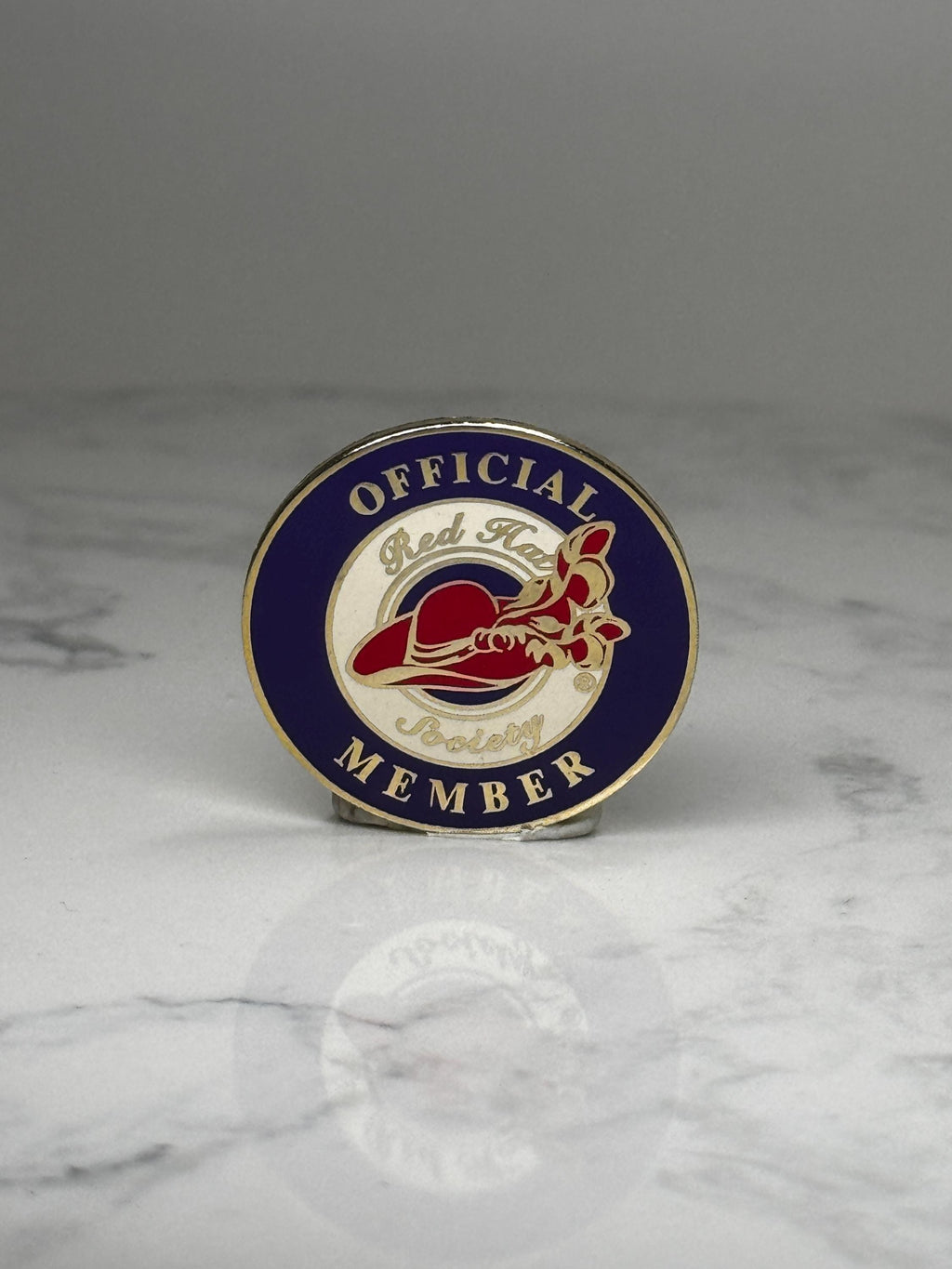 Red Hat Society Member Pin: Gold Tone Enamel - Modern Club Accessory