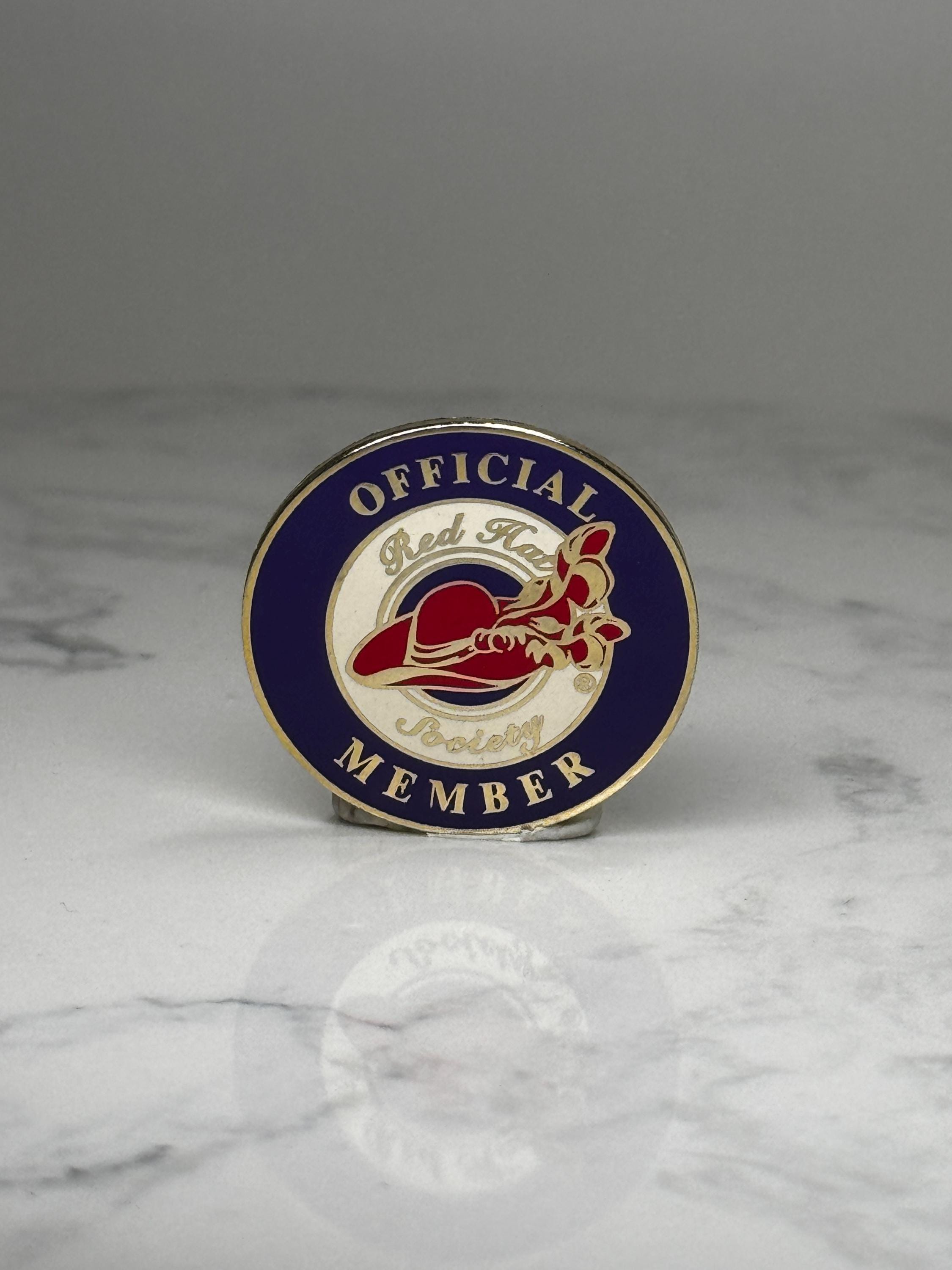 Red Hat Society Member Pin: Gold Tone Enamel - Modern Club Accessory
