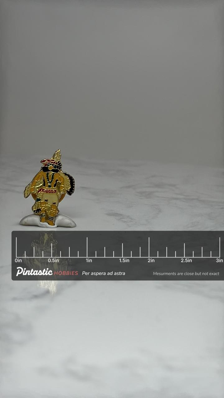 Native American Dancer Enamel Pin: Gold Tone - Southwest Cultural Accessory with ruler overlay for size reference