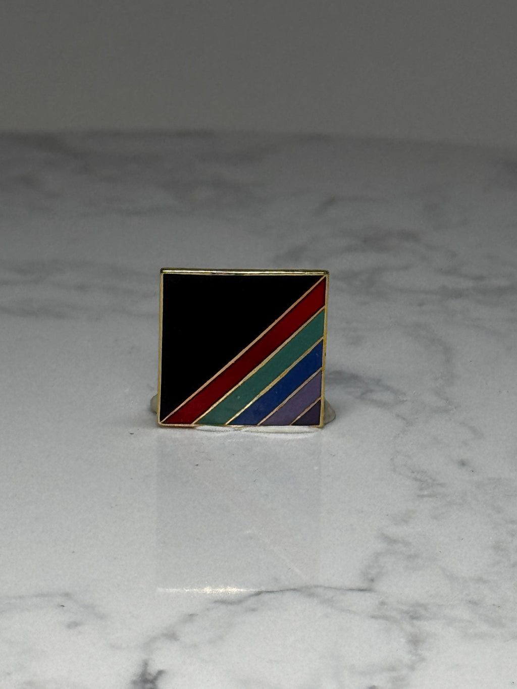 Geometric Stripe Enamel Pin: Black & Rainbow Diagonal - Retro Accessory
