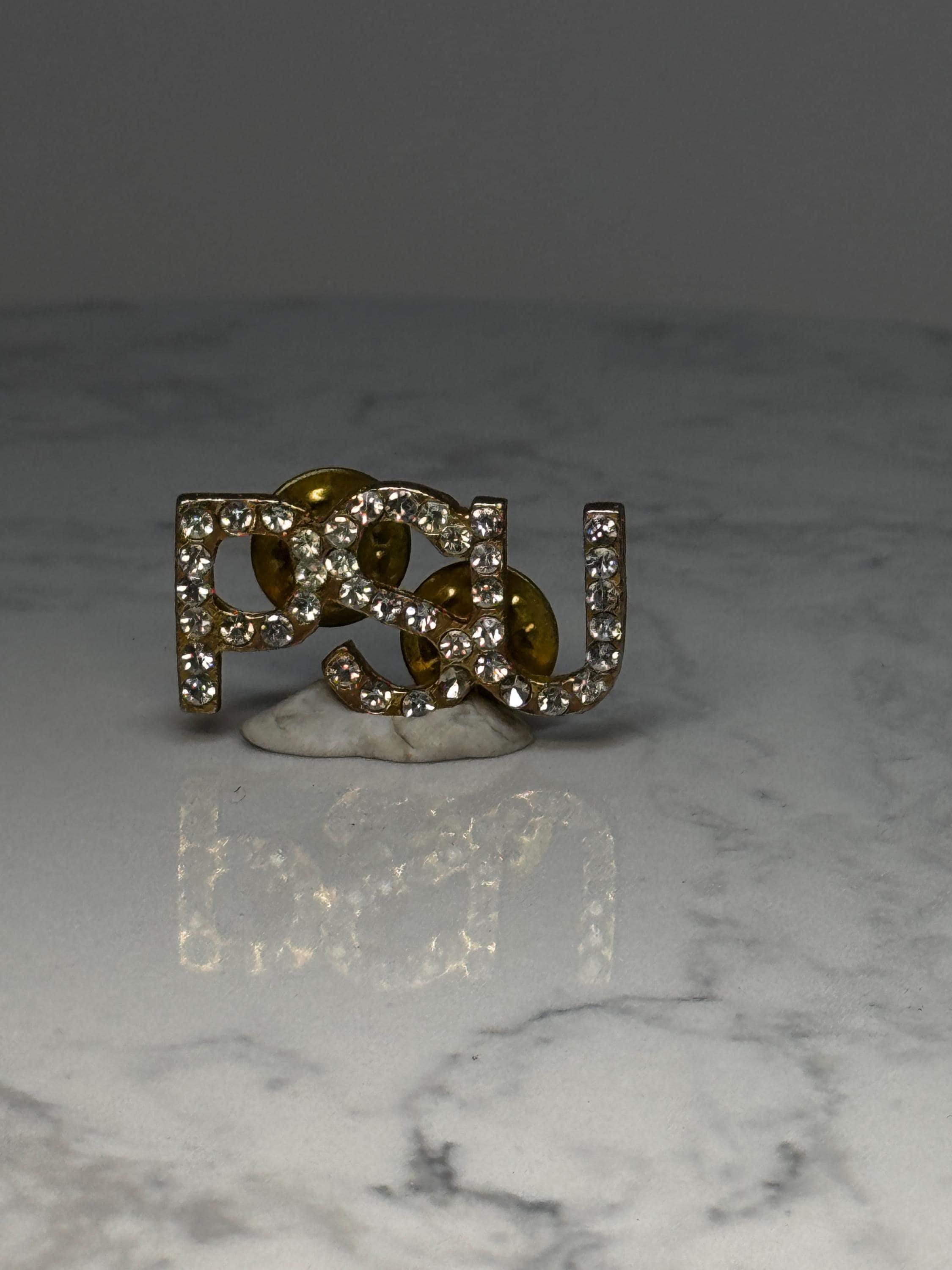 PSU Letter Rhinestone Pin: Gold Tone - College Spirit Accessory