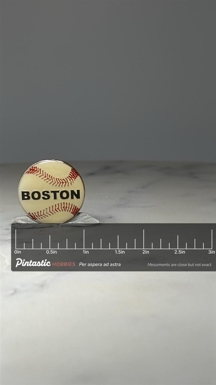 Boston Baseball Souvenir Pin: Cream Enamel - Sports Fan Accessory with ruler overlay for size reference