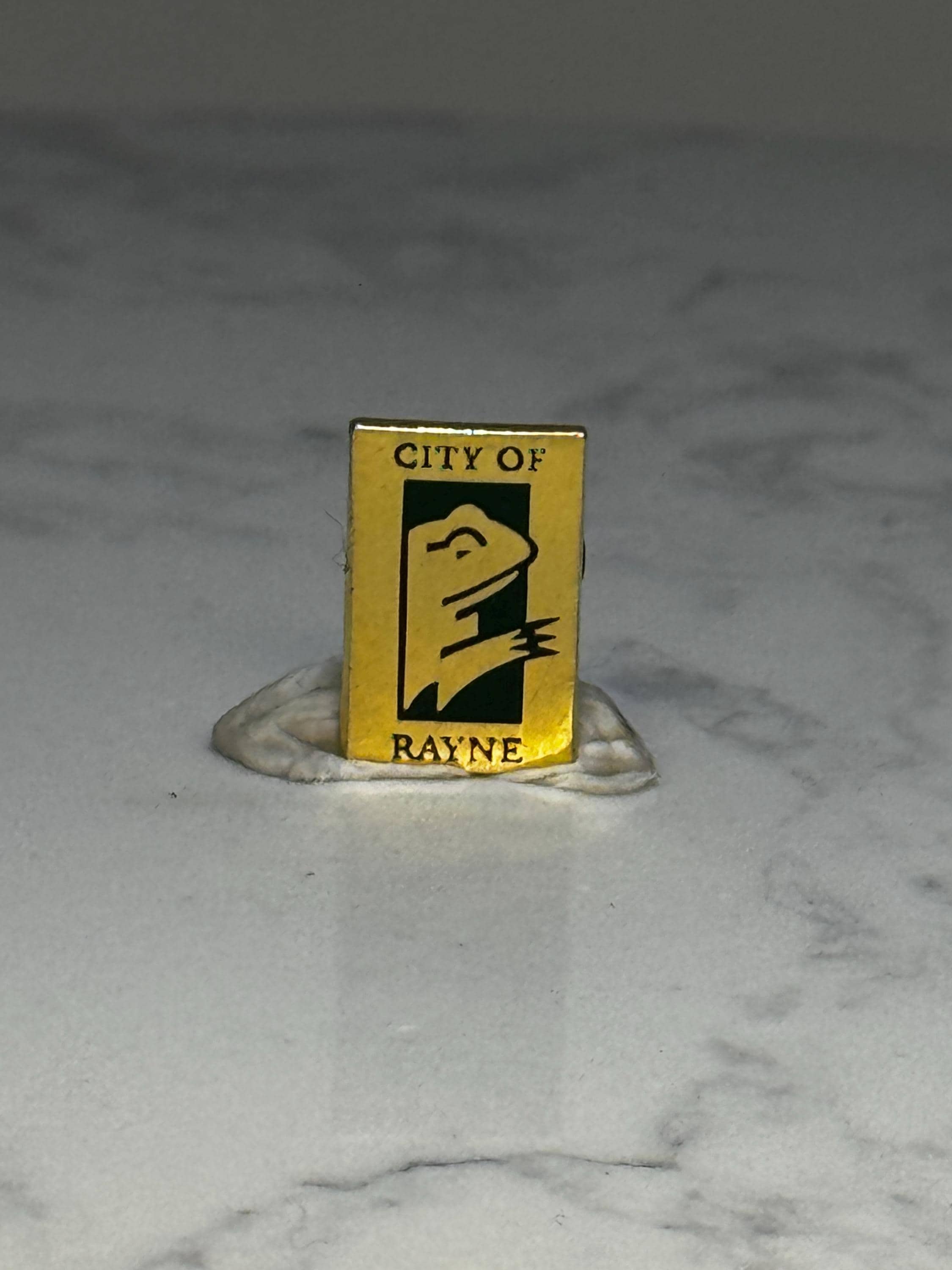 City of Rayne Frog Lapel Pin: Gold Tone Enamel - Louisiana Souvenir
