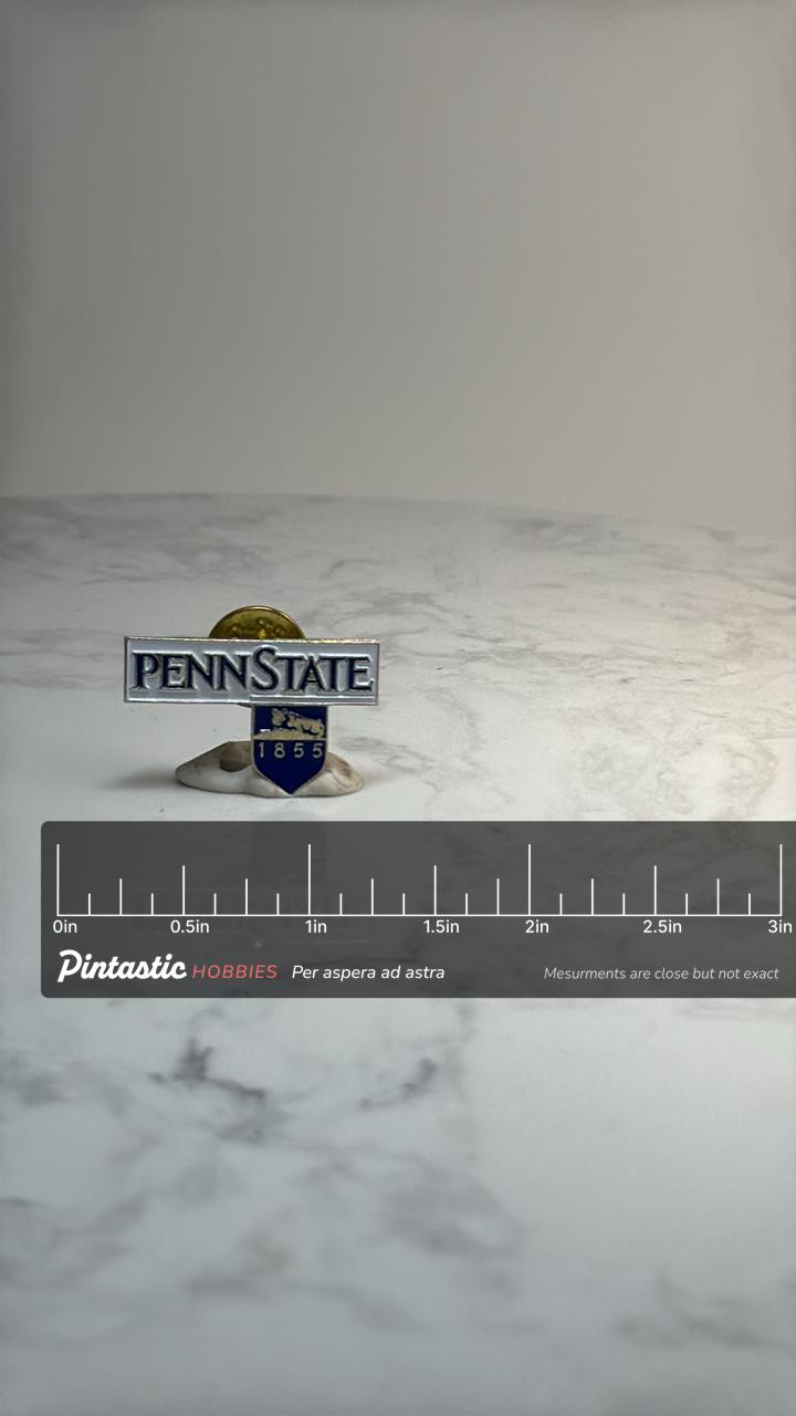 Penn State Shield Lapel Pin: Blue & Silver Enamel - College Accessory with ruler overlay for size reference