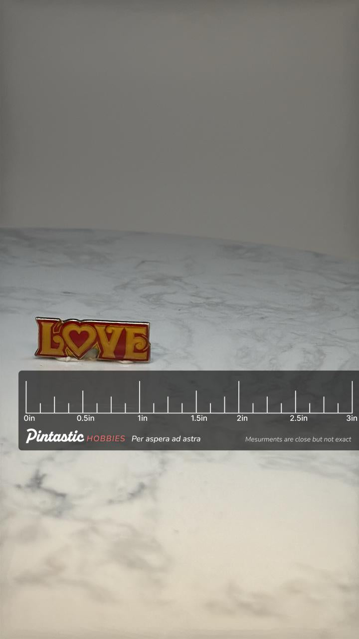 Love Heart Enamel Pin: Red & Gold Tone - Romantic Accessory with ruler overlay for size reference