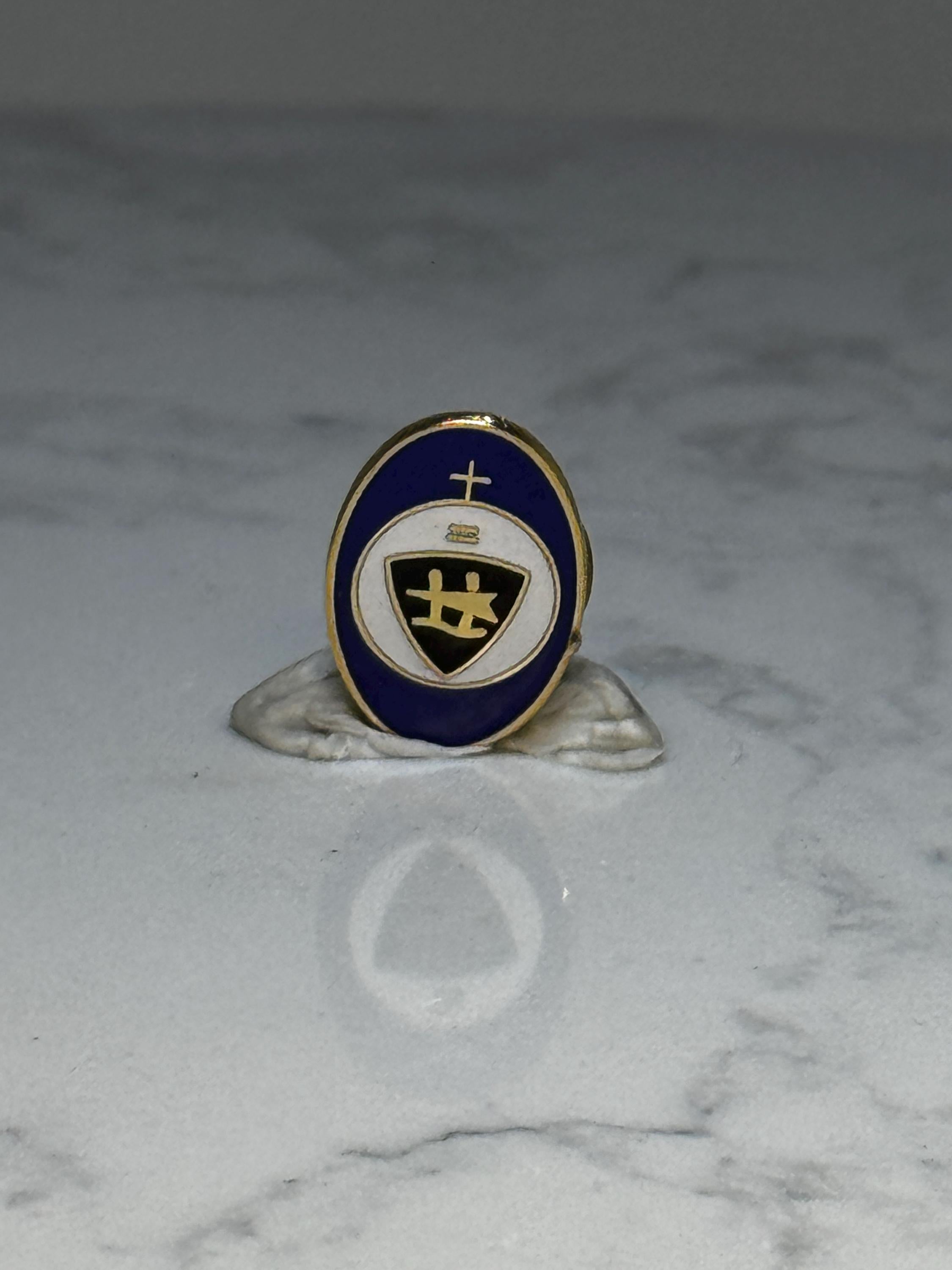 Christian Church Crest Lapel Pin: Blue Gold Enamel - Religious Accessory