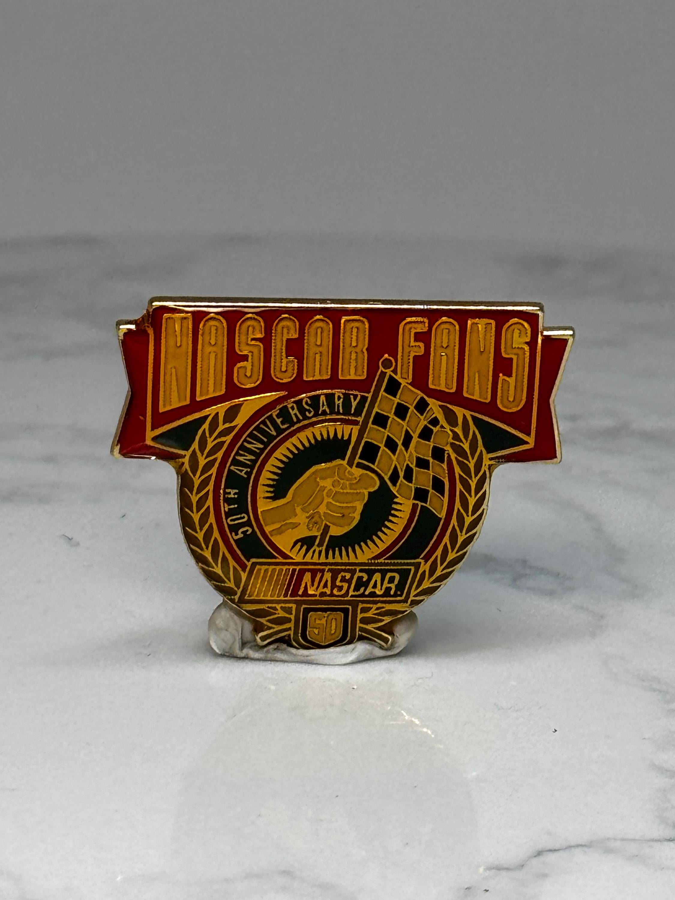 NASCAR Fans Anniversary Pin: Red Gold Enamel - 50th Racing