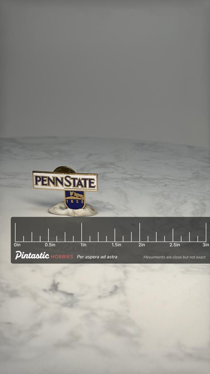 Penn State University Lapel Pin: Blue Gold Enamel - College Accessory with ruler overlay for size reference