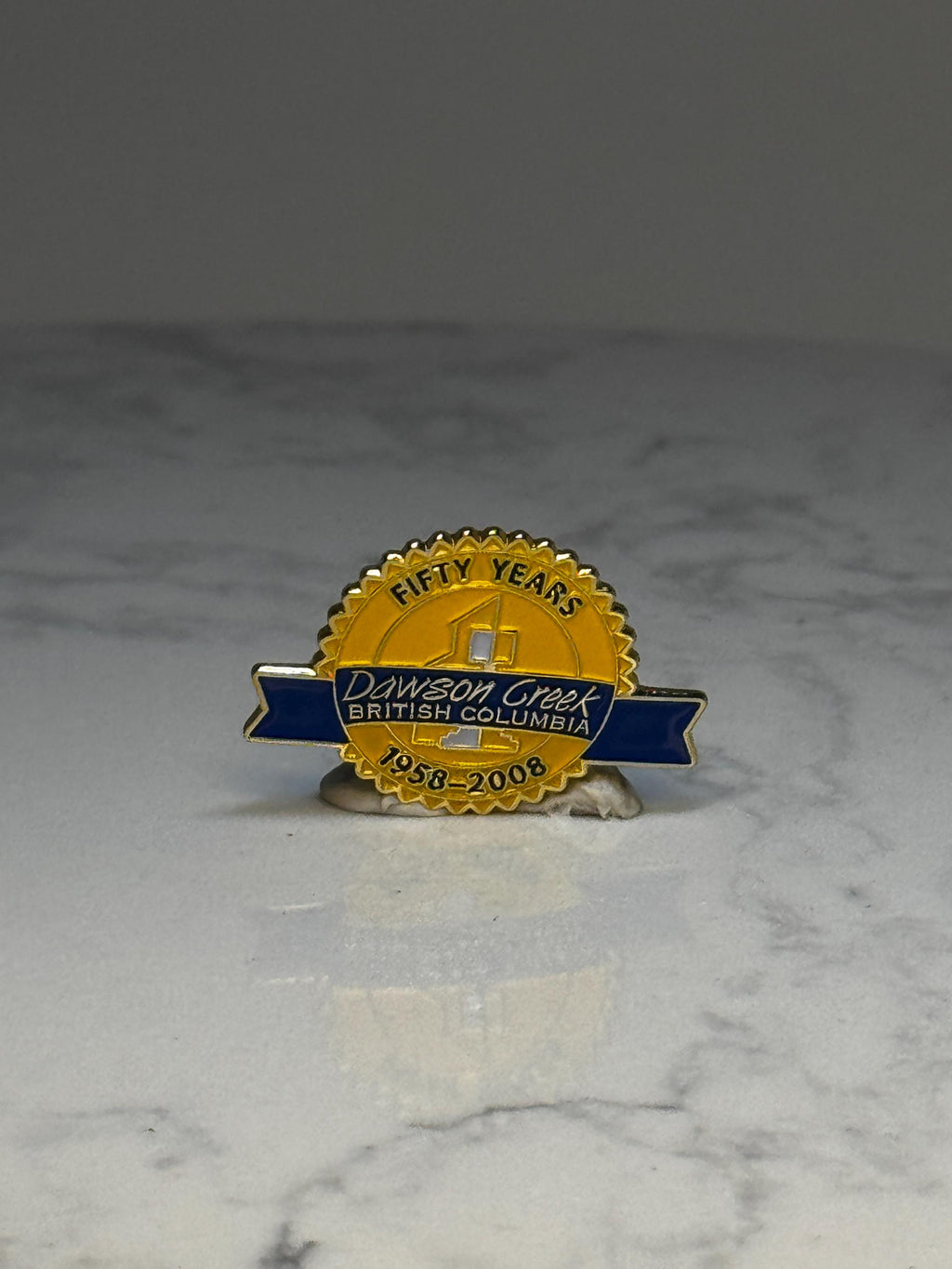Dawson Creek BC Anniversary Pin: Gold Tone Enamel - 50 Year Commemorative Accessory