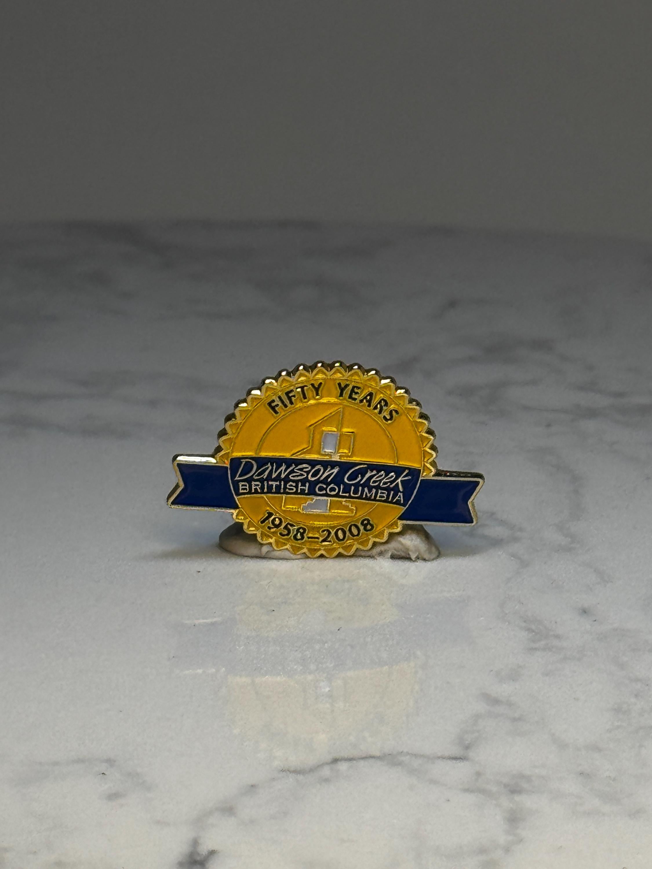 Dawson Creek BC Anniversary Pin: Gold Tone Enamel - 50 Year Commemorative Accessory