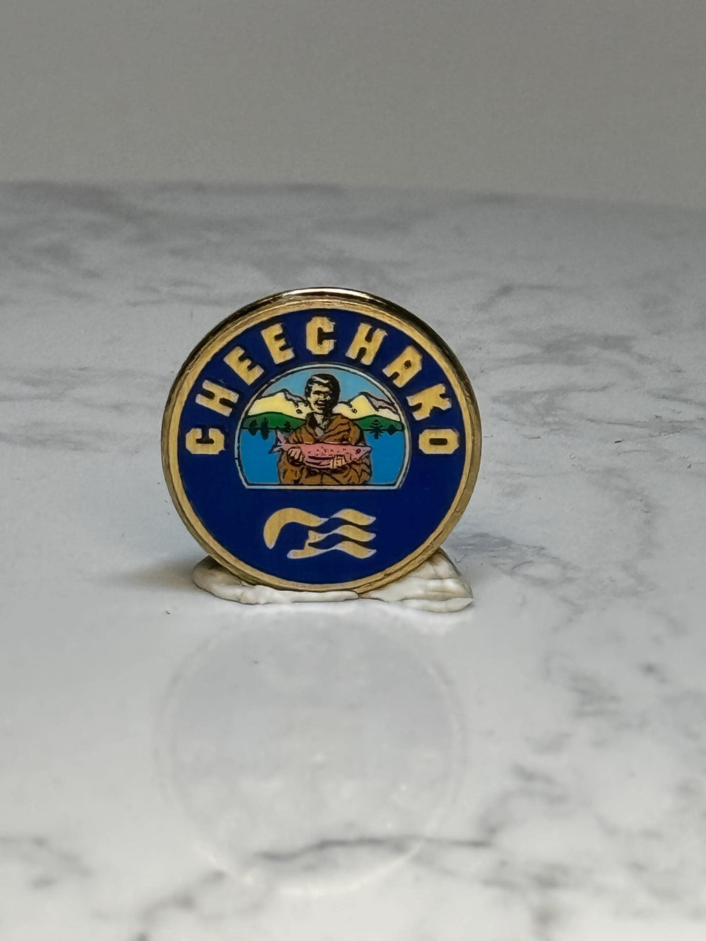 Cheechako Alaska Enamel Pin: Blue Gold Tone - Vintage Travel