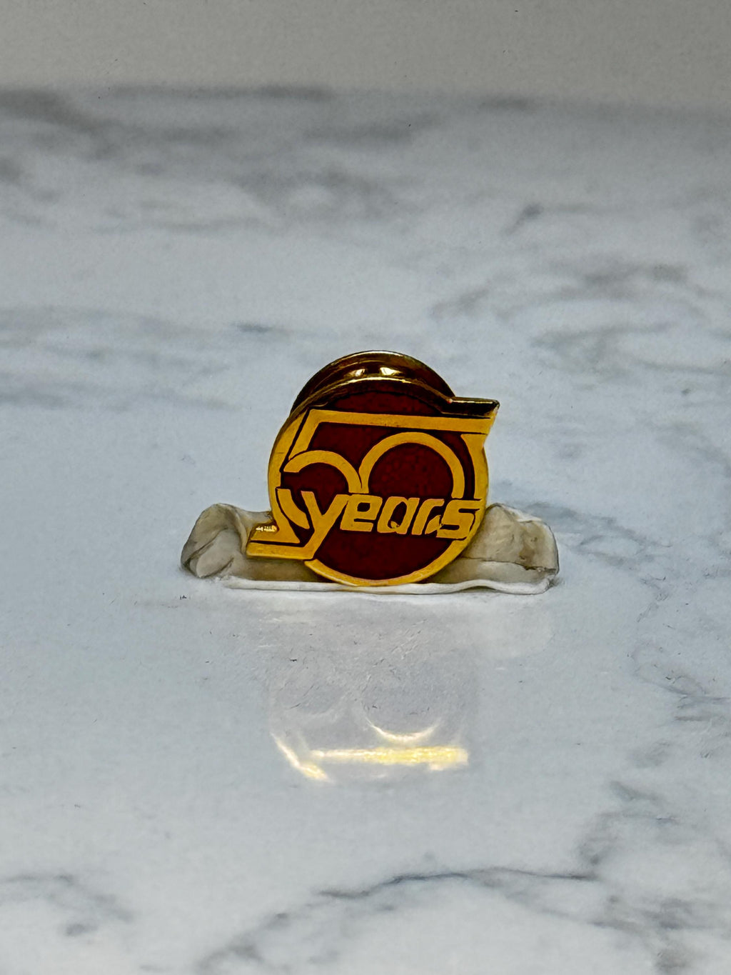 50 Years Anniversary Lapel Pin: Gold Red Enamel - Service Award